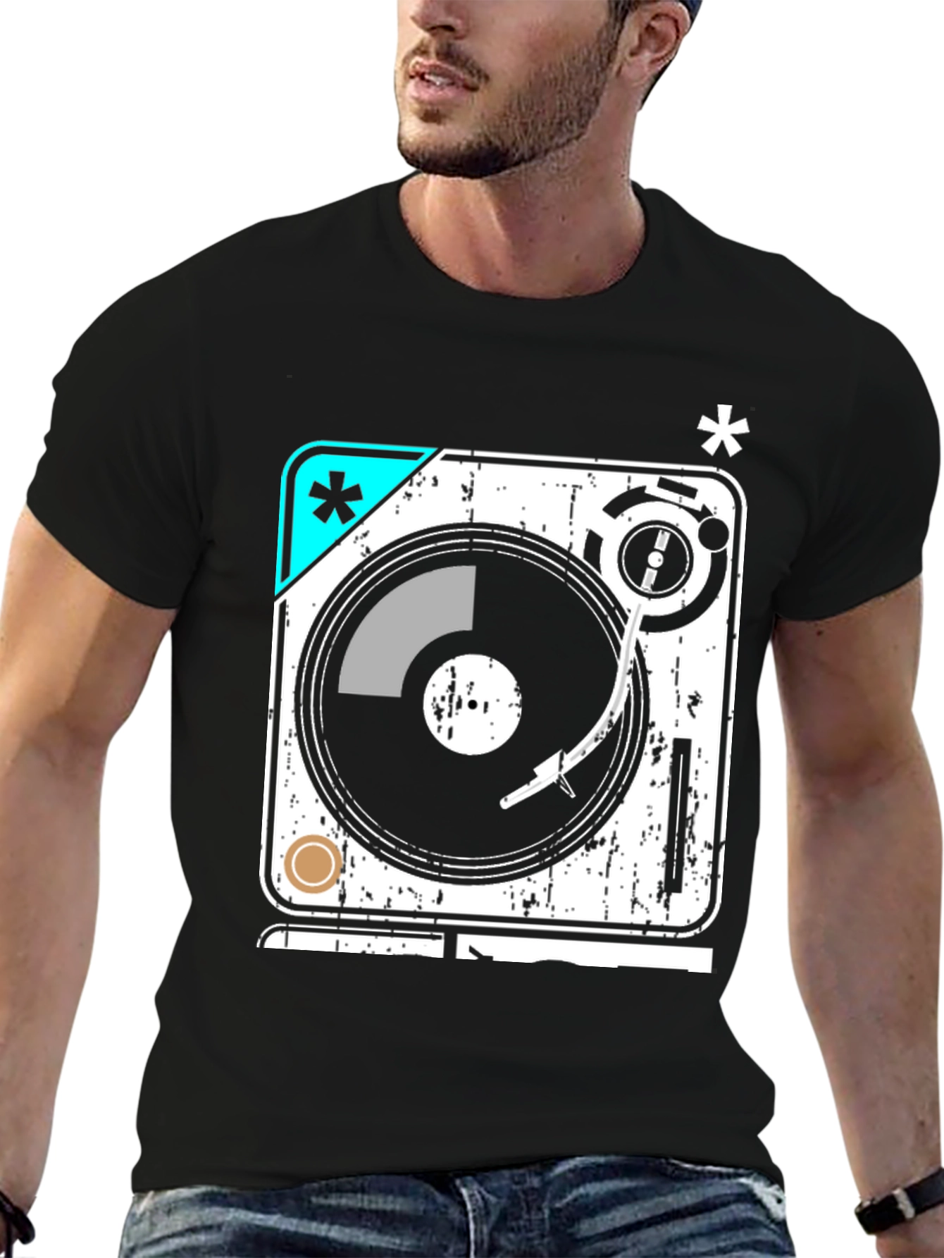 Black Retro Turntable Graphic Tee view 6
