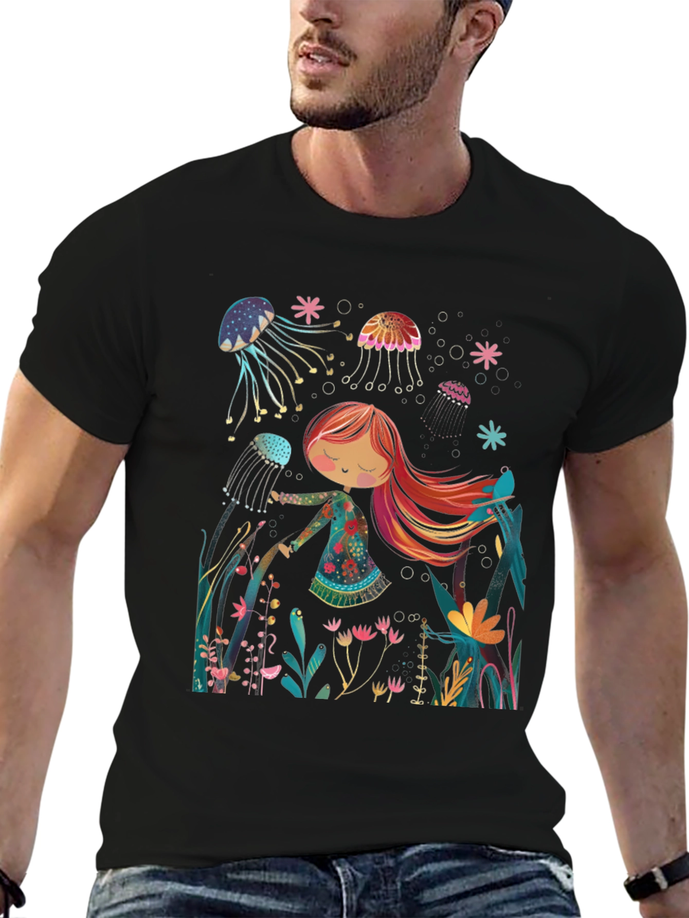 Black Whimsical Jellyfish T-Shirt - Unique Graphic Tee view 6