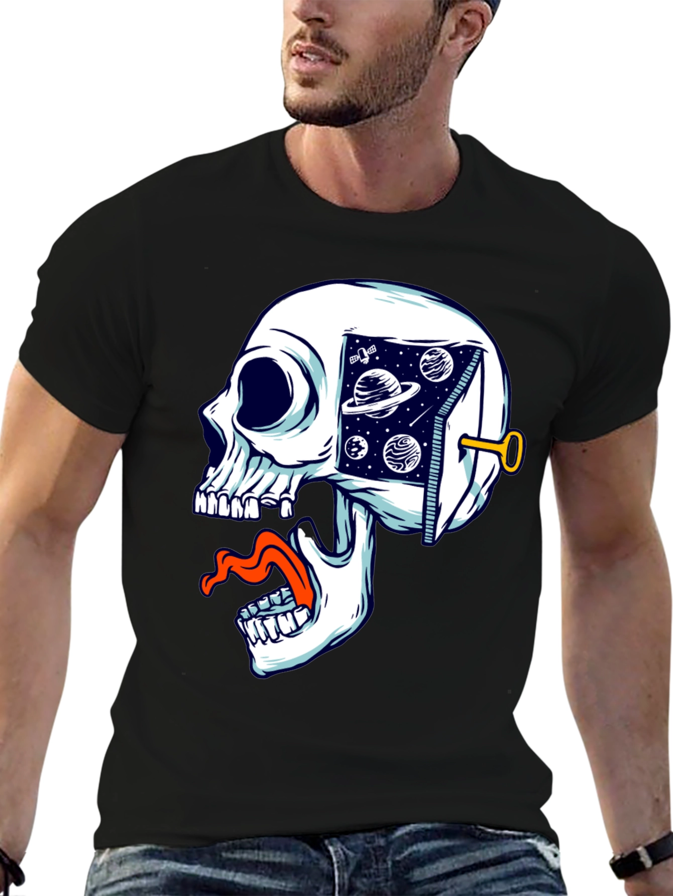 Black Cosmic Skull T-Shirt - Unisex Graphic Tee view 6