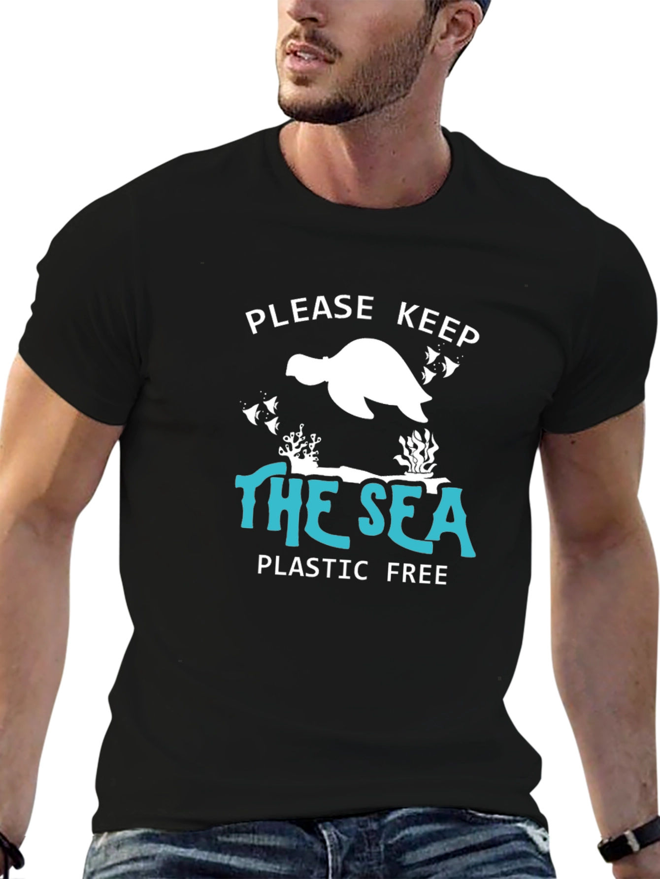 Black Keep the Sea Plastic Free Graphic Tee view 6
