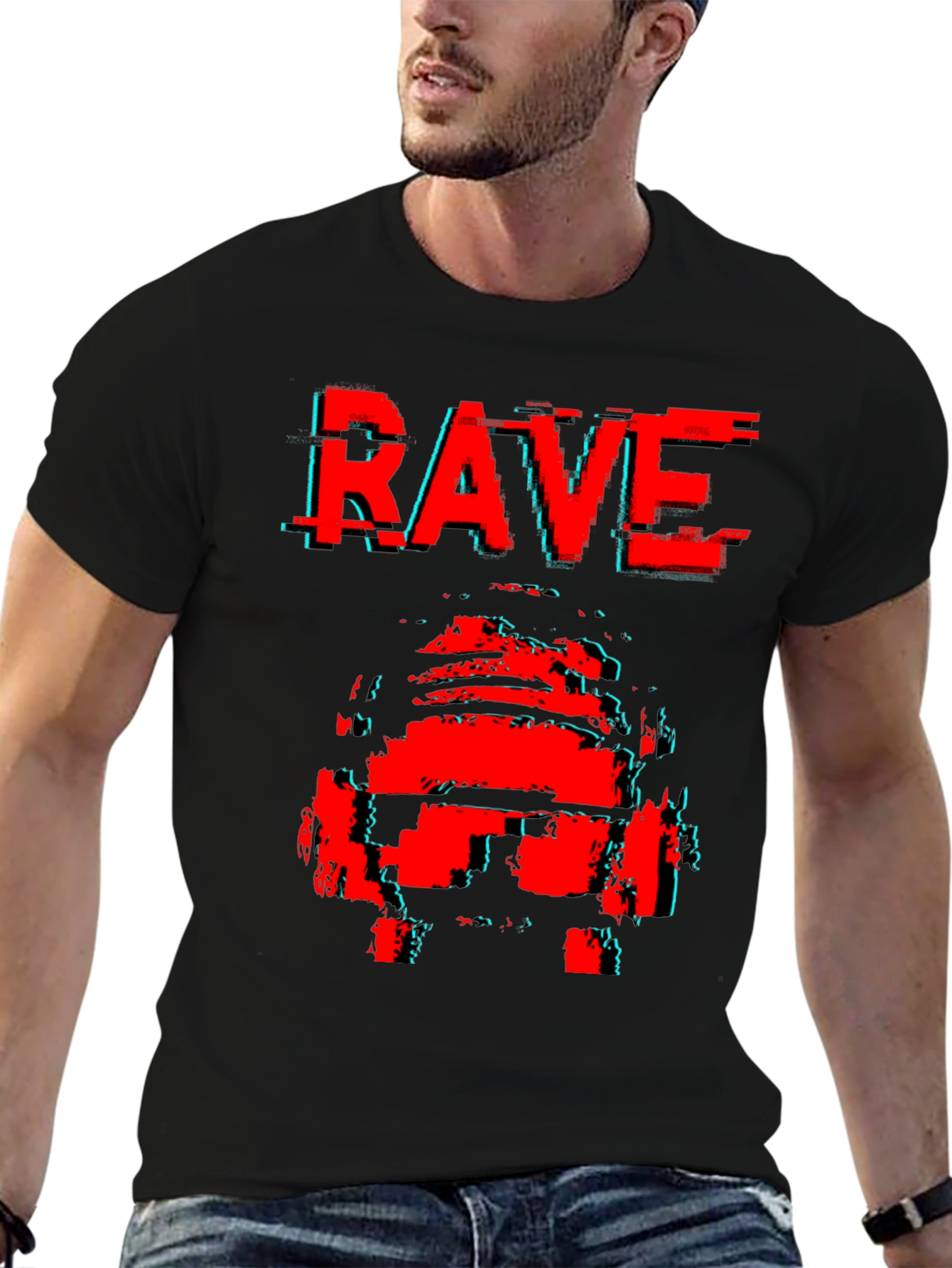 Black Rave Glitch T-Shirt - Retro Style view 6