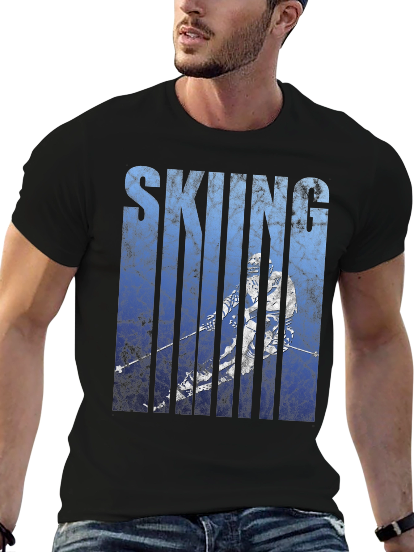 Black Skiing Graphic Tee - Black Cotton Blend view 6