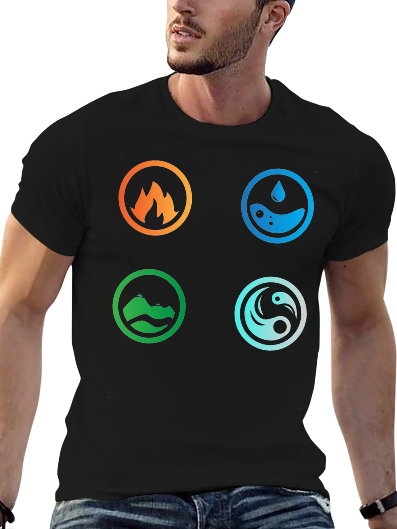 Black Elemental Symbol T-Shirt - Fire, Water, Earth, Air view 6