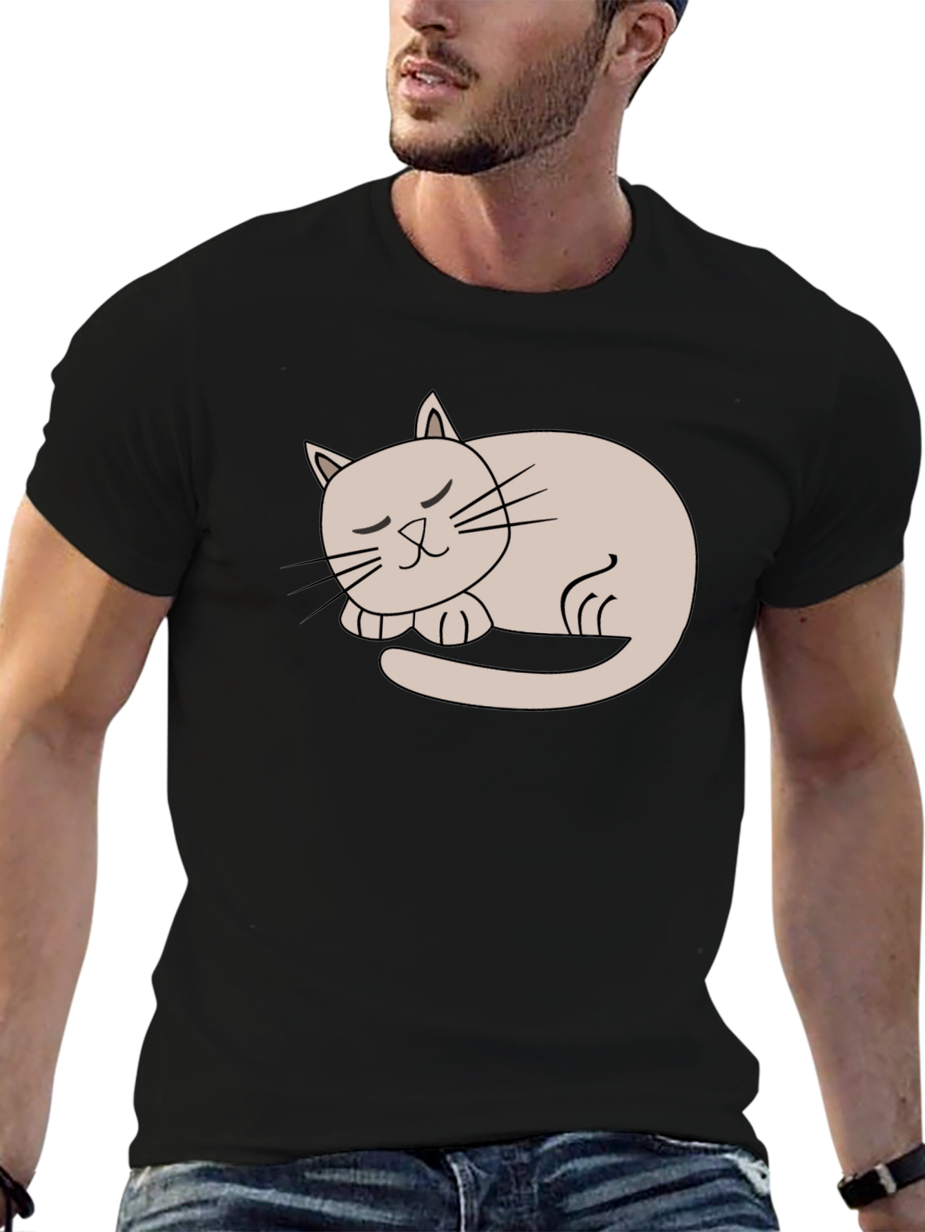 Black Cute Cat Nap T-Shirt - Soft Style Tee view 6