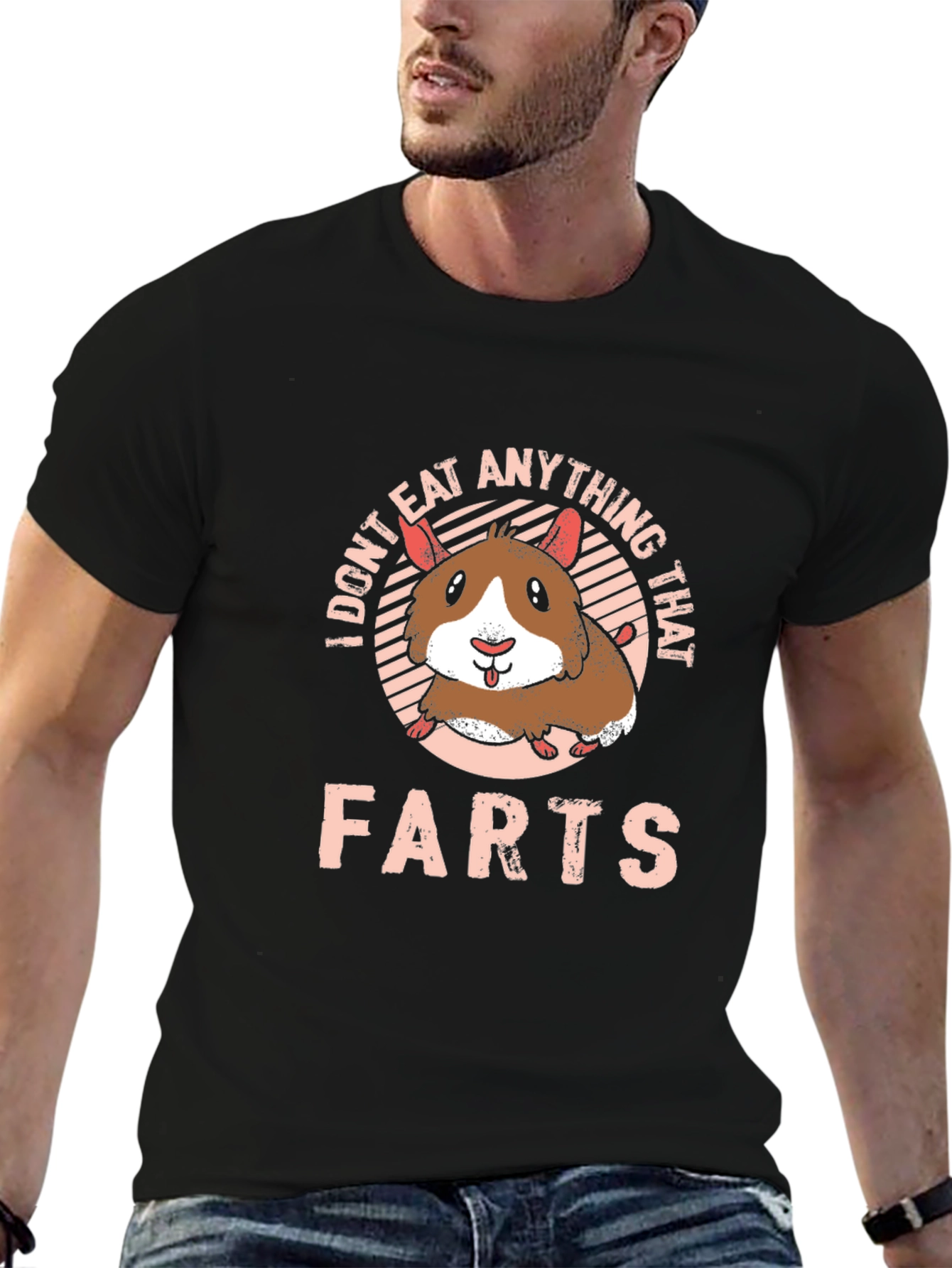 Black Funny Hamster Graphic T-Shirt - "I Don't Eat Anything That Farts" view 6