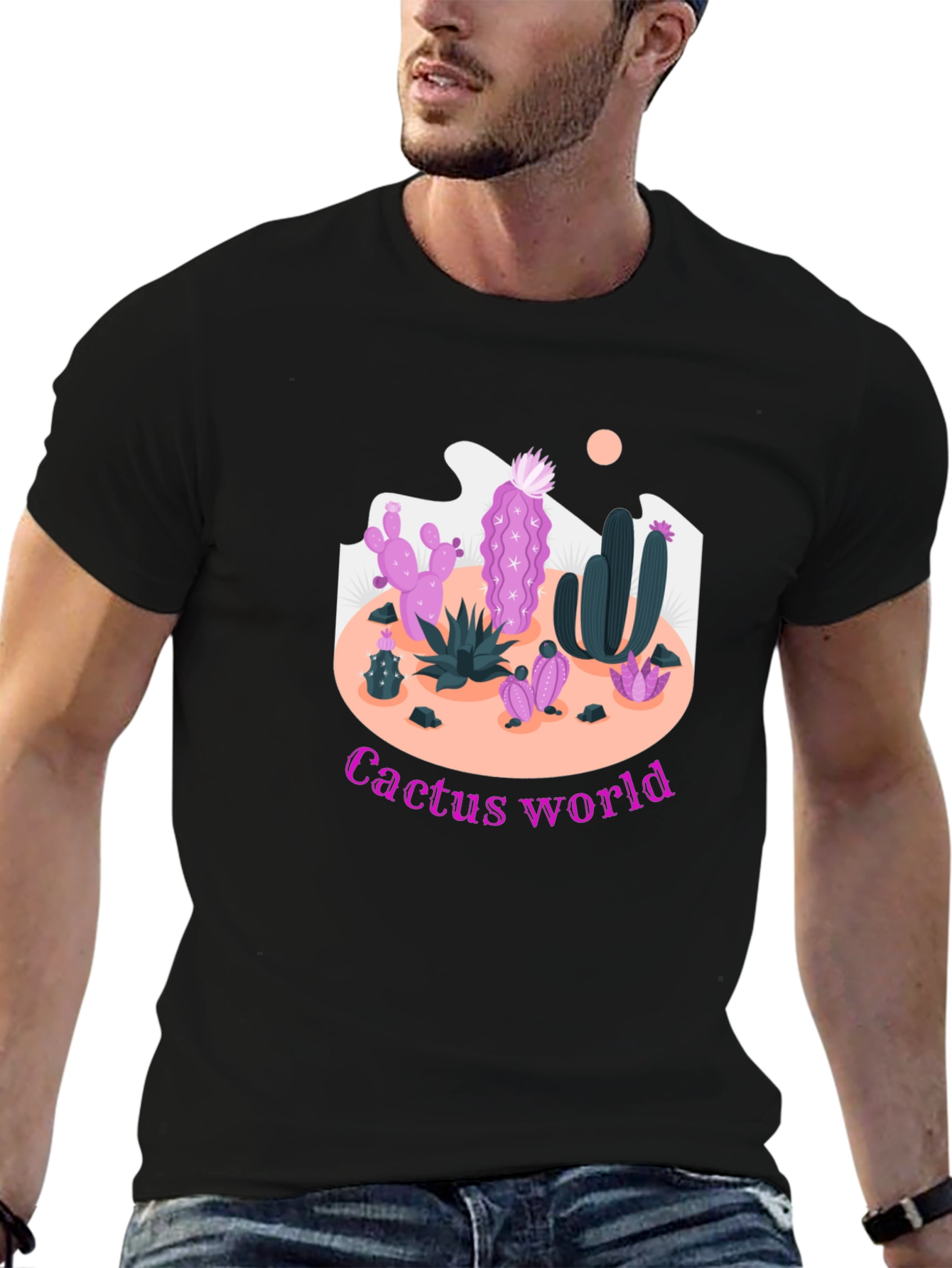 Black Cactus World Graphic Tee - Unique Desert Design view 6