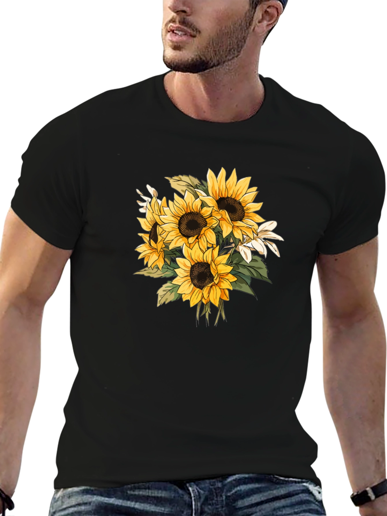 Black Sunflower Graphic Black T-Shirt - Nature Inspired Tee view 6