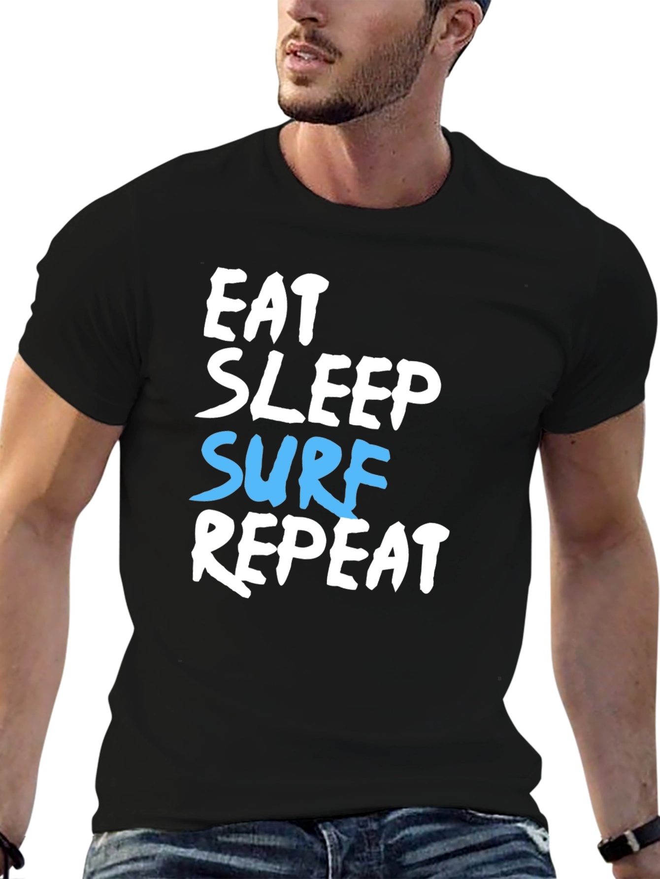 Black Eat Sleep Surf Repeat Graphic T-Shirt view 6