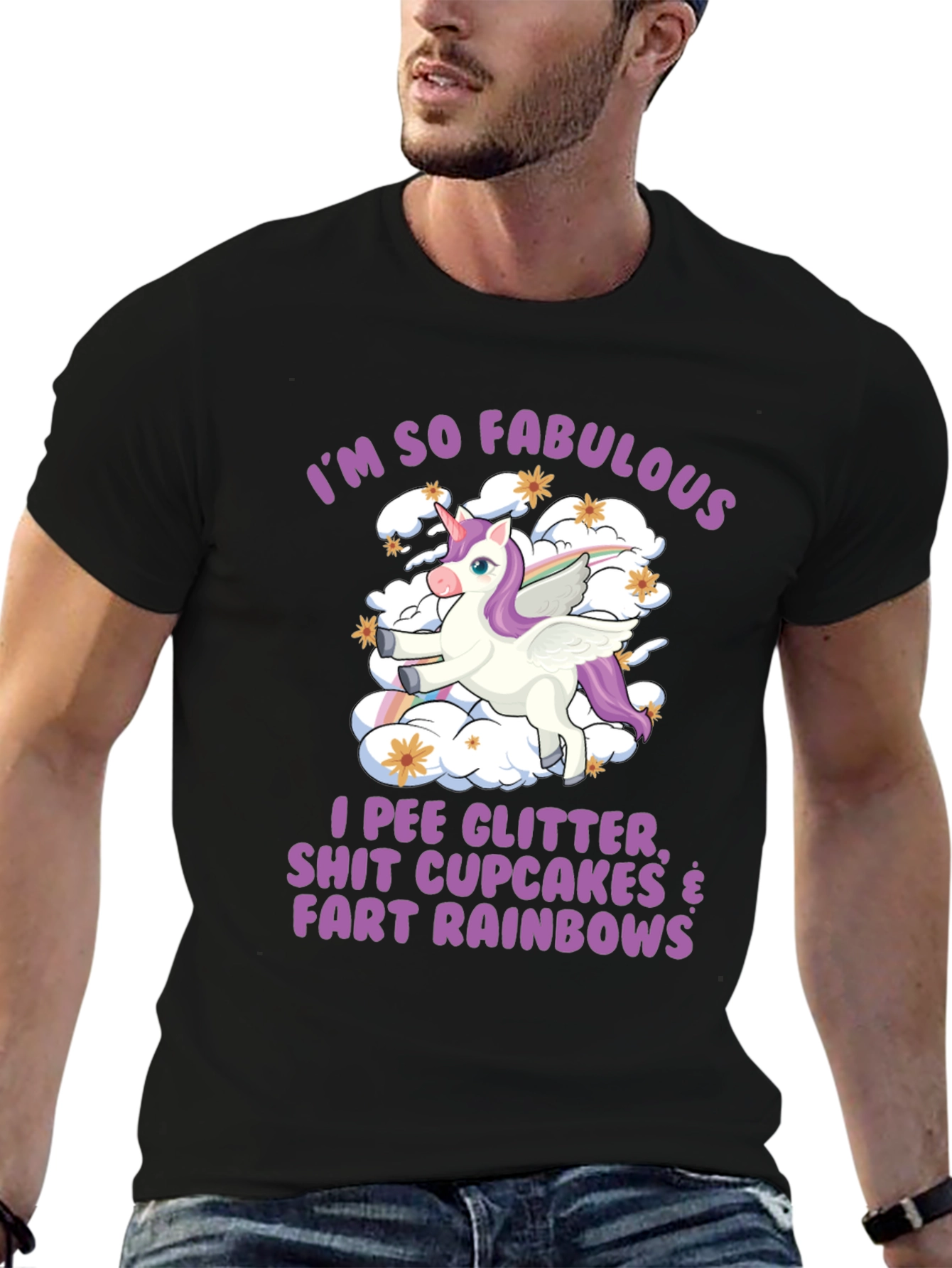 Black Fabulous Unicorn T-Shirt - Glitter, Cupcakes, Rainbows view 6