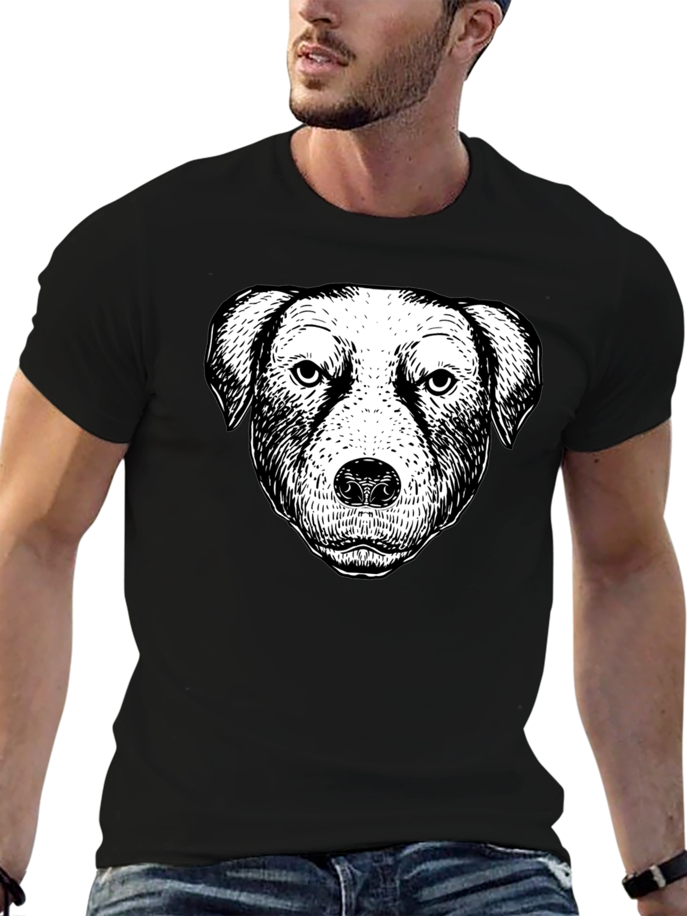 Black Dog Portrait Graphic Black T-Shirt view 6
