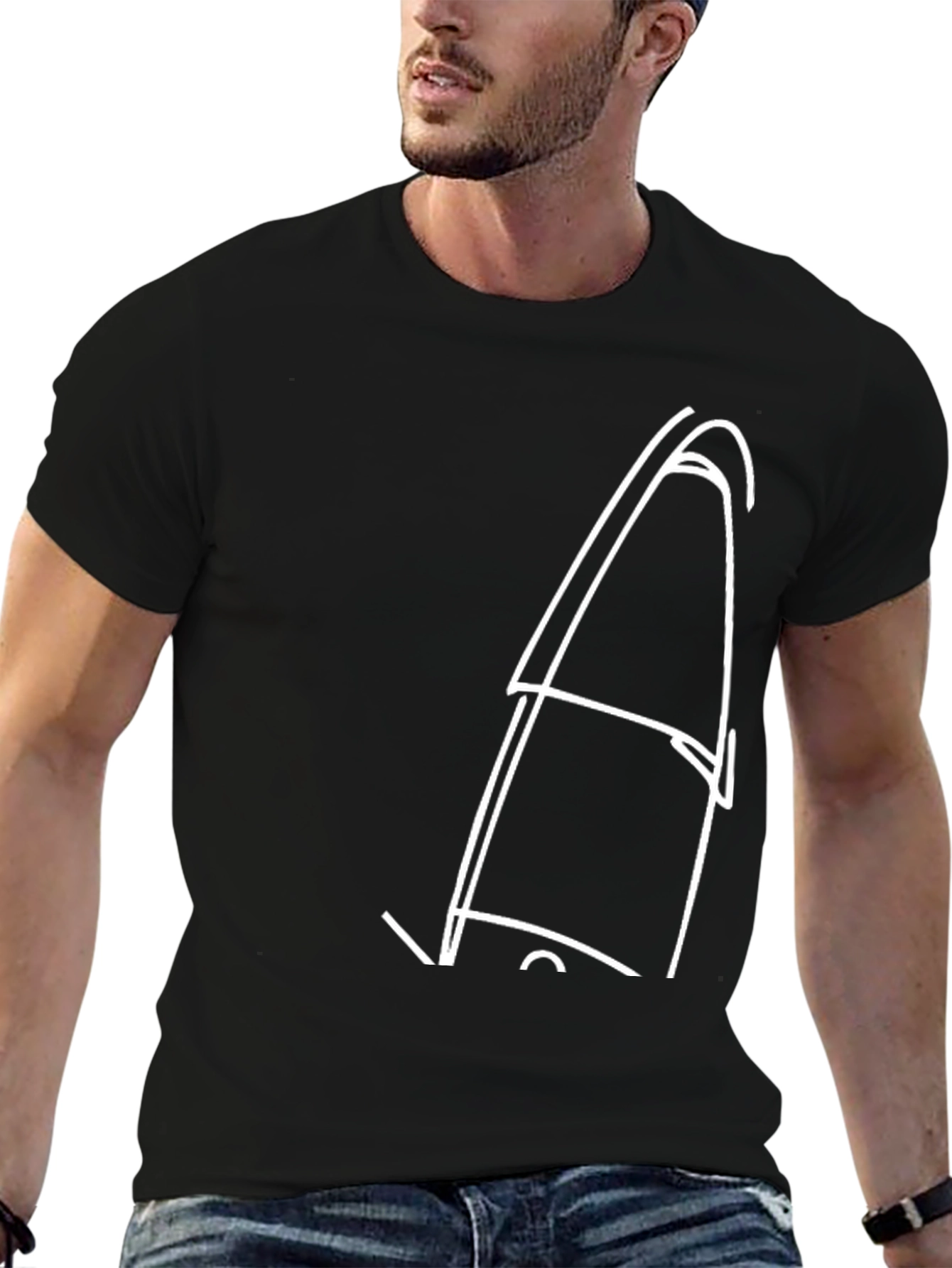 Black Minimalist White Outline Tent Black T-Shirt view 6
