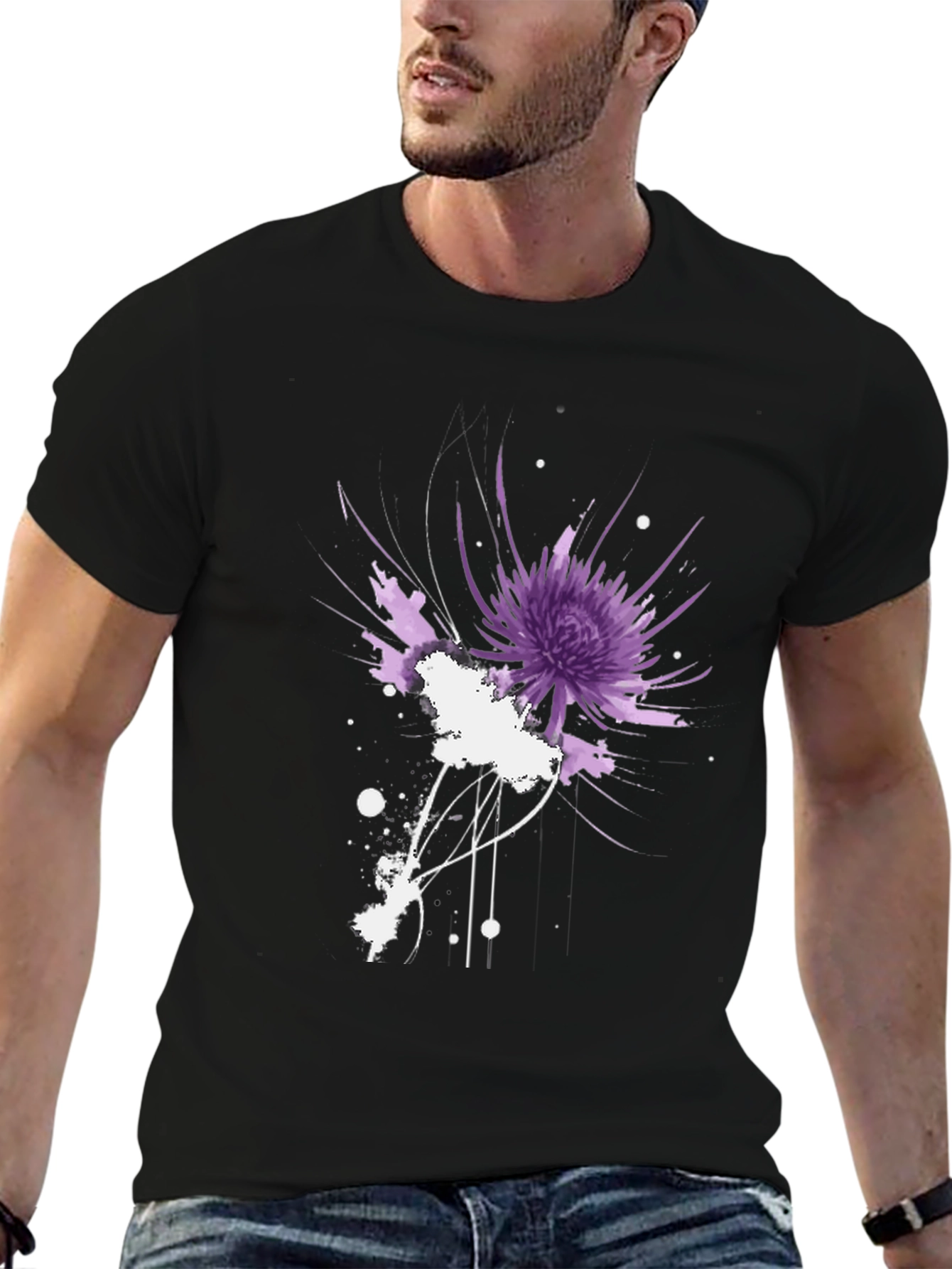 Black Abstract Floral Graphic Black T-Shirt view 6