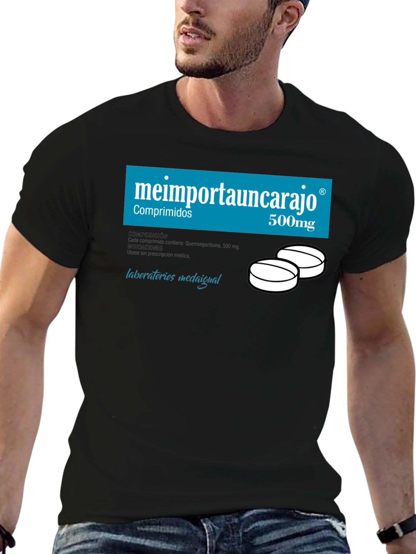 Black Humorous "Me Importa Un Carajo" T-Shirt view 6