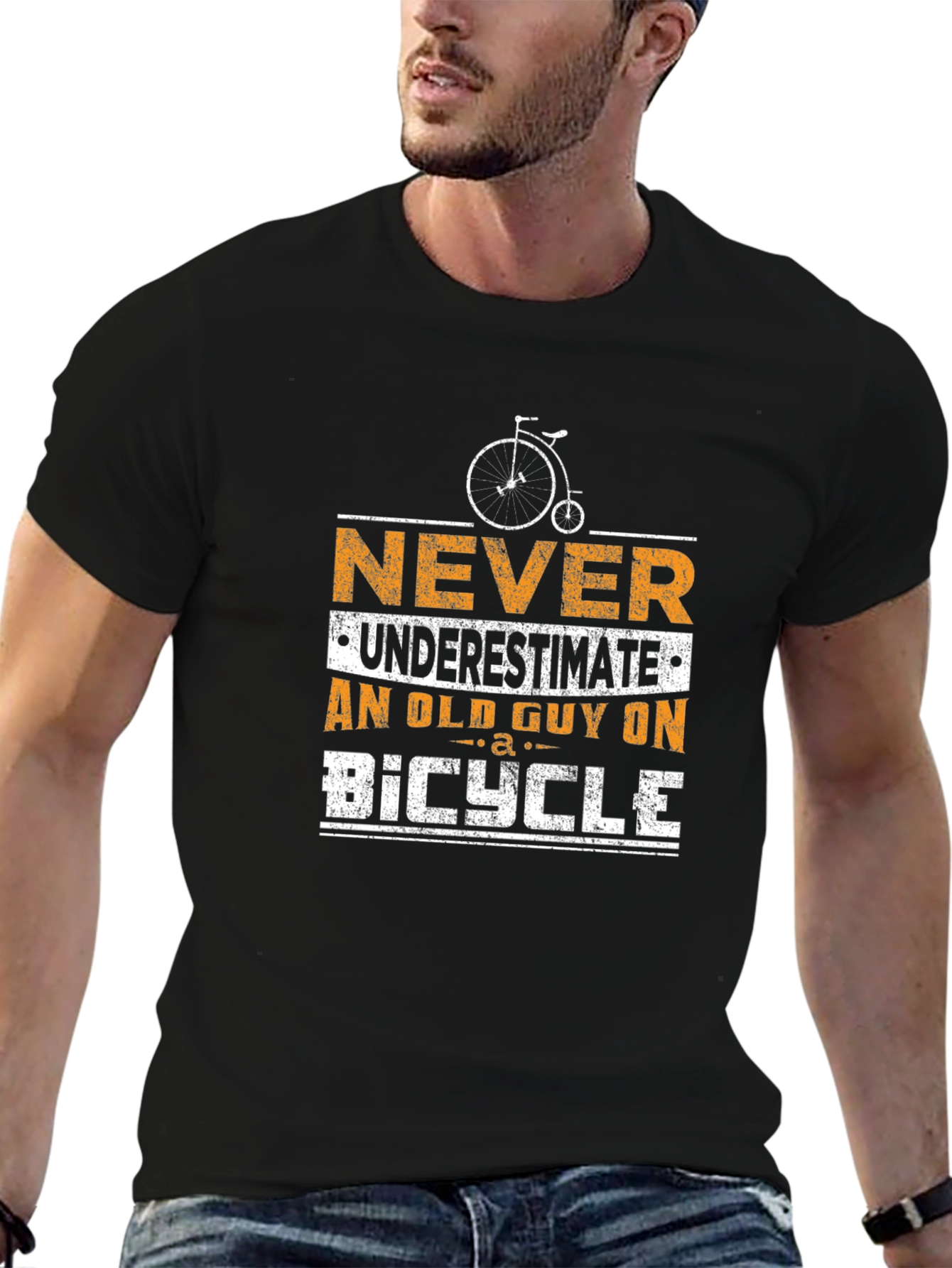 Black Never Underestimate an Old Guy on a Bicycle Black T-Shirt view 6