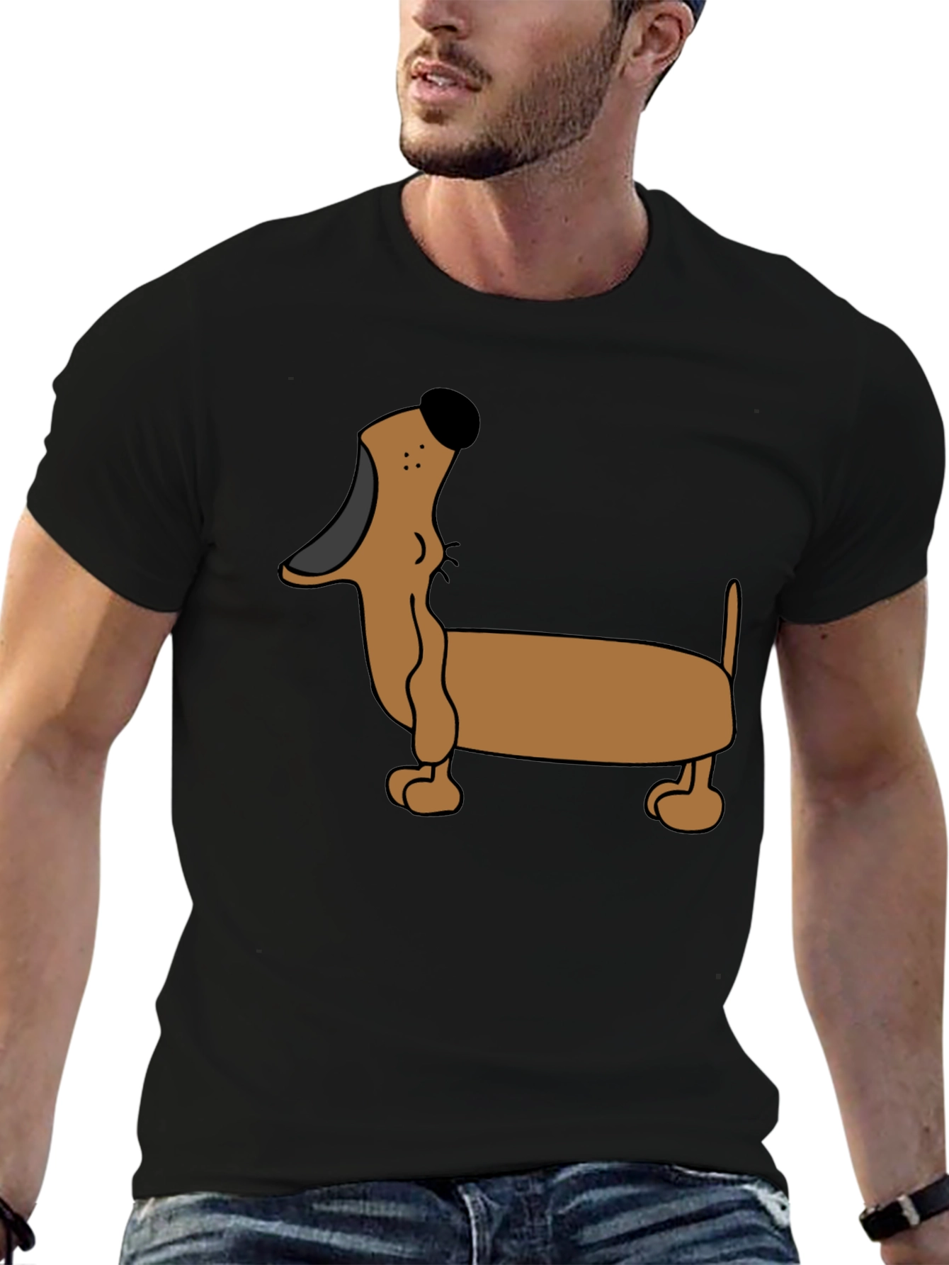 Black Cartoon Dachshund T-Shirt - Black view 6