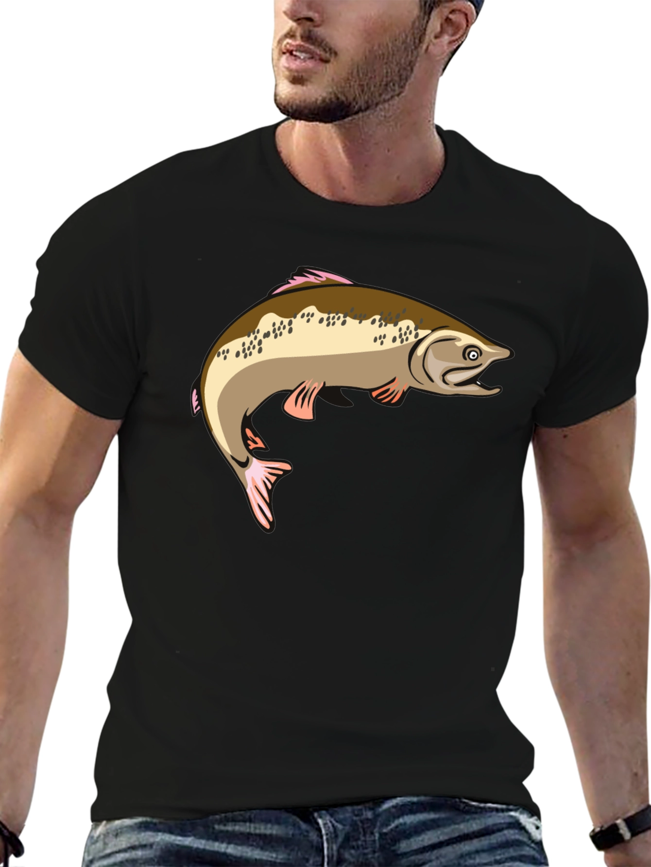 Black Fishing T-Shirt - Salmon Graphic Tee view 6