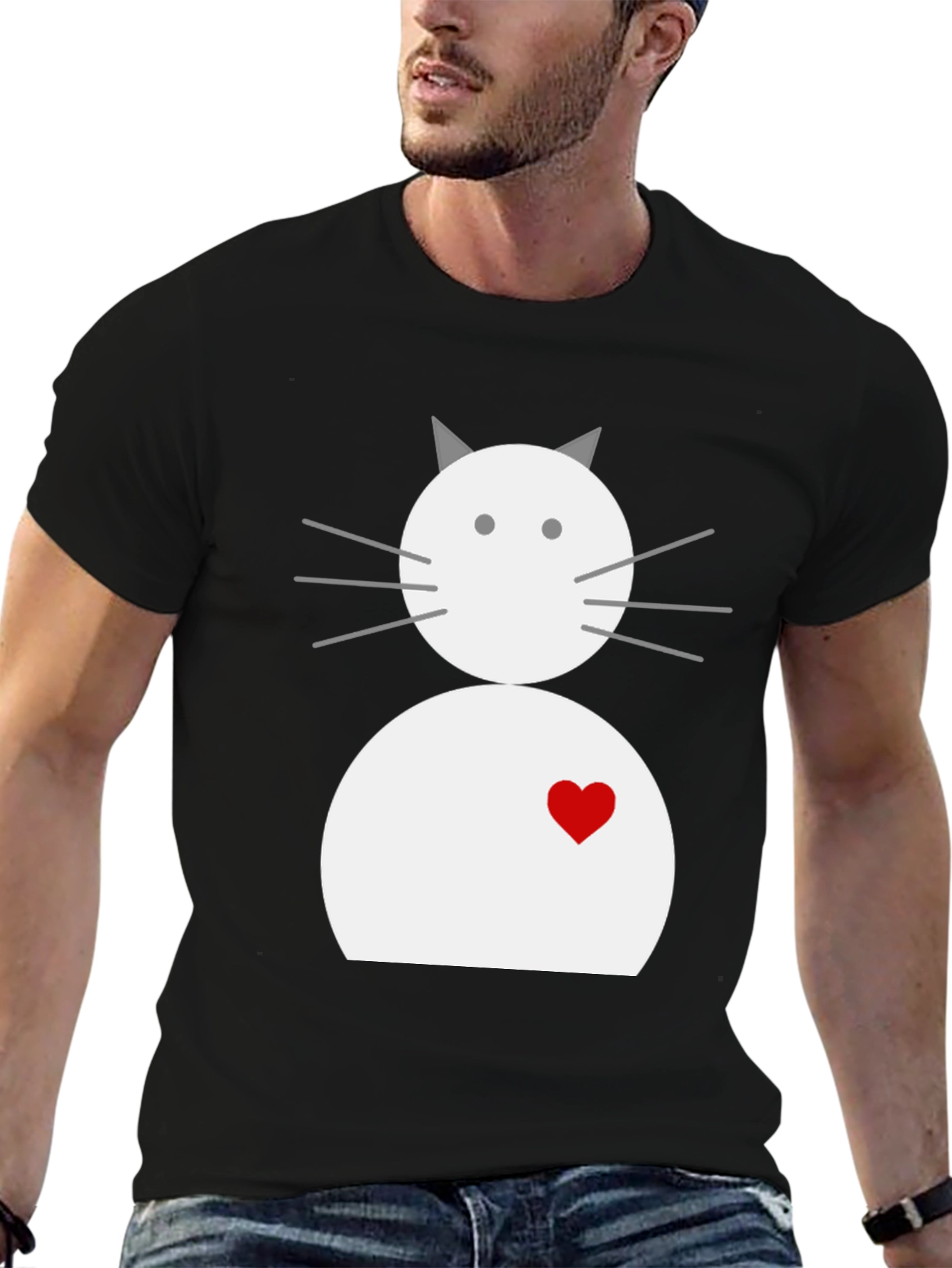 Black Cute Cat Graphic Tee - Black Cotton Blend Shirt view 6
