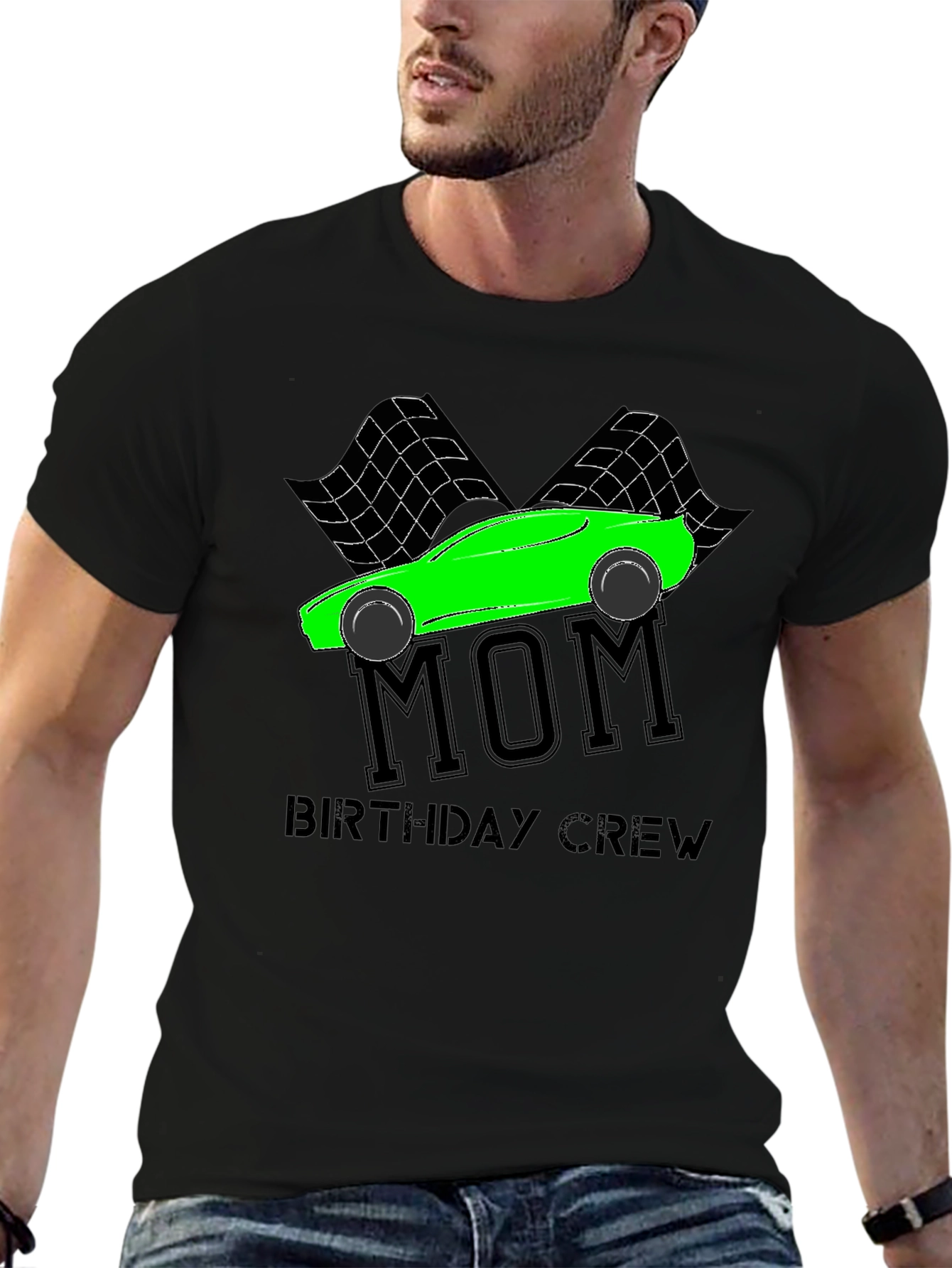 Black Mom Birthday Crew Racing T-Shirt view 6
