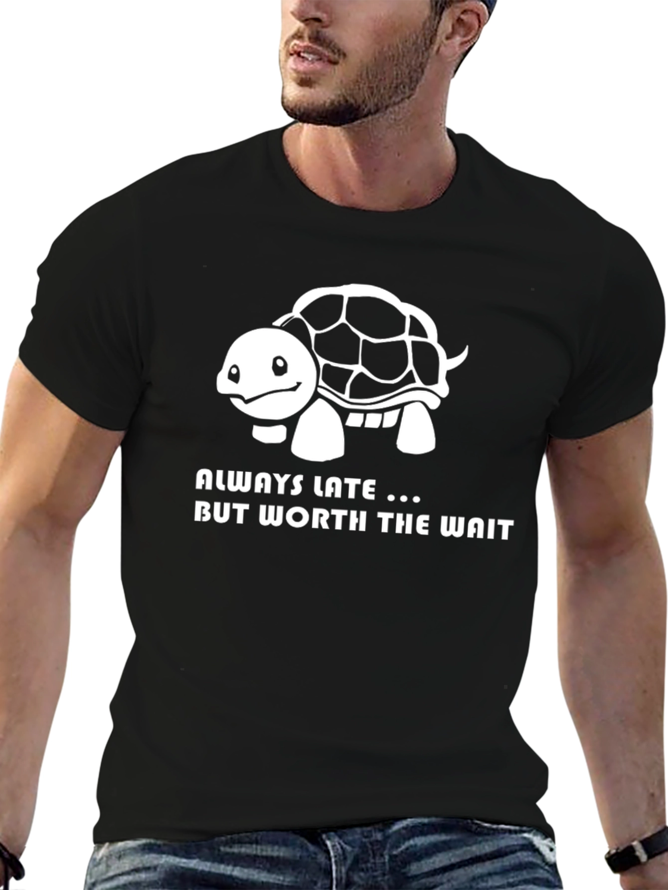 Black Always Late Turtle Graphic T-Shirt - Cute & Funny view 6