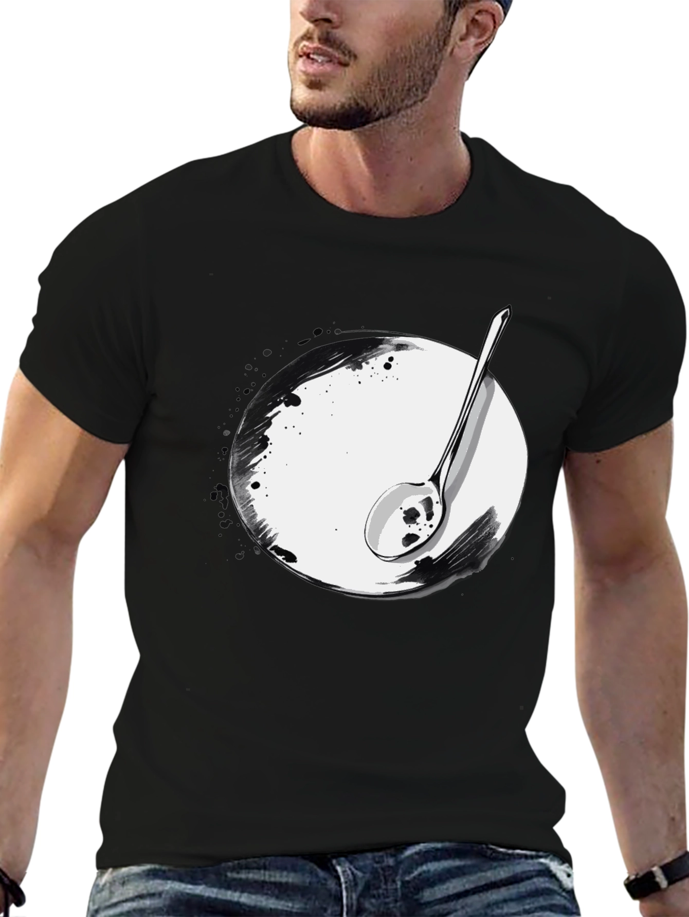 Black Spoon & Plate Graphic Tee - Modern Art Shirt view 6