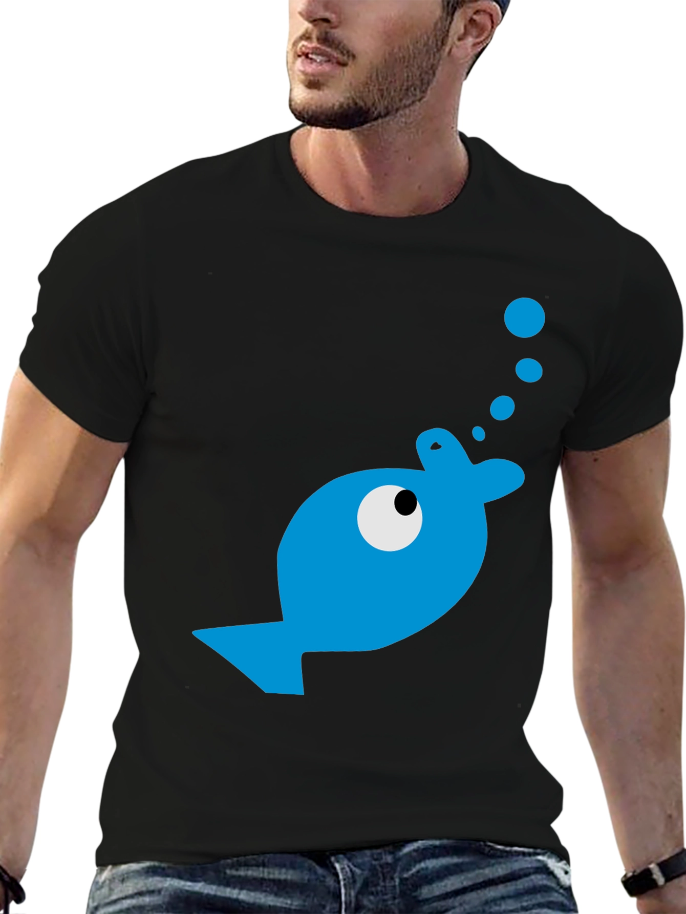 Black Blue Fish Graphic T-Shirt - Casual Comfort view 6