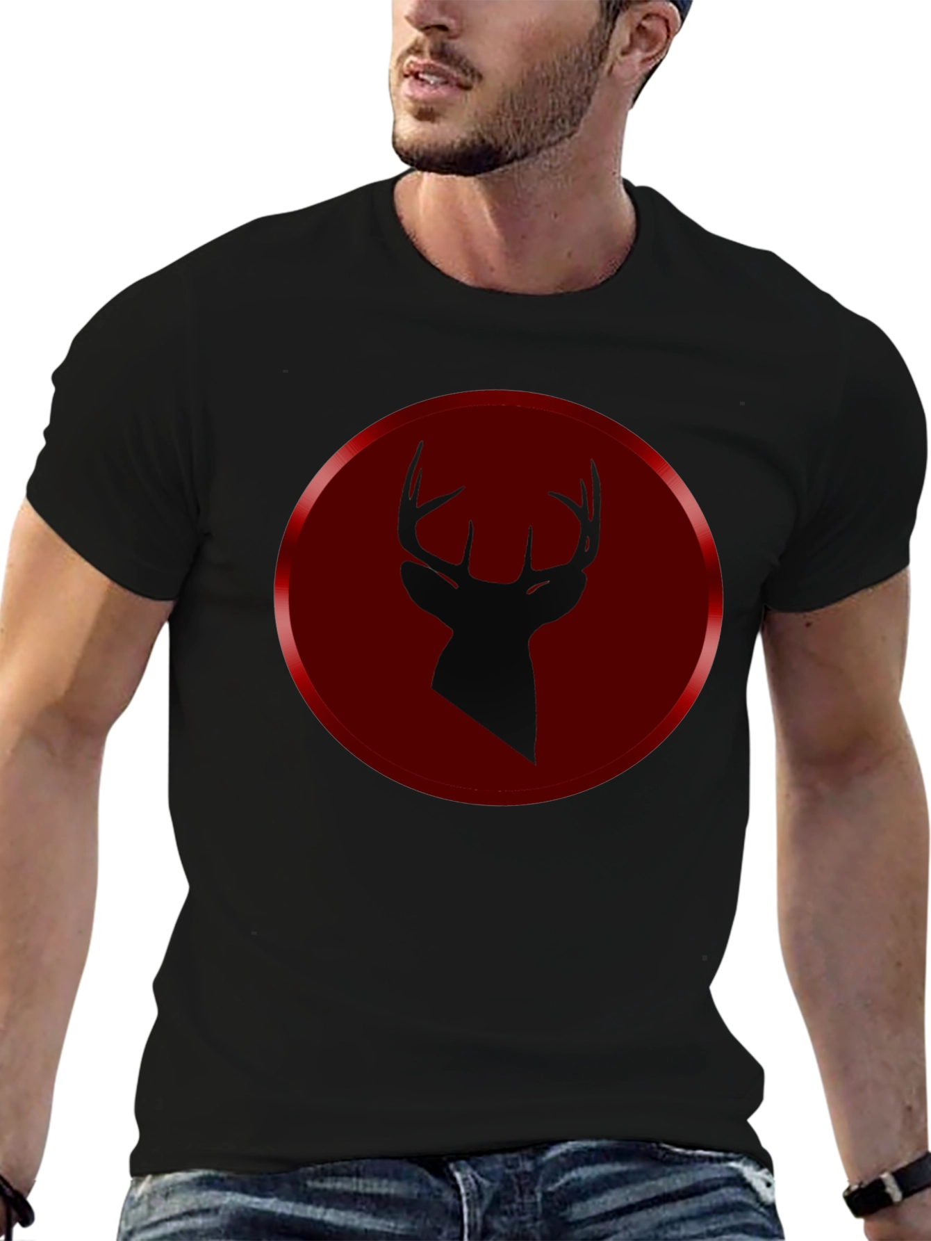 Black Deer Silhouette Graphic Tee - Men's Black T-Shirt view 6