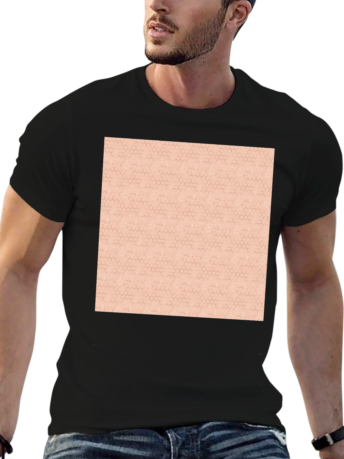 Black Unique Patterned Men's Black T-Shirt view 6