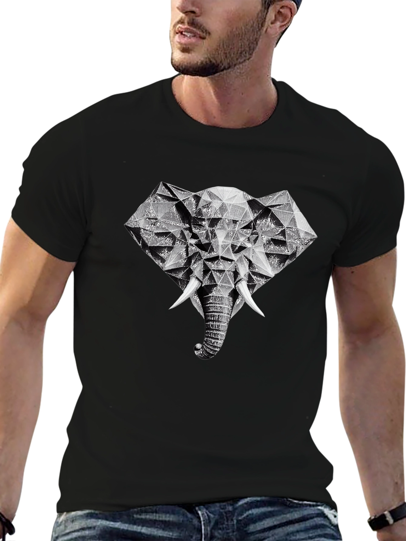 Black Geometric Elephant Graphic Tee - Black view 6