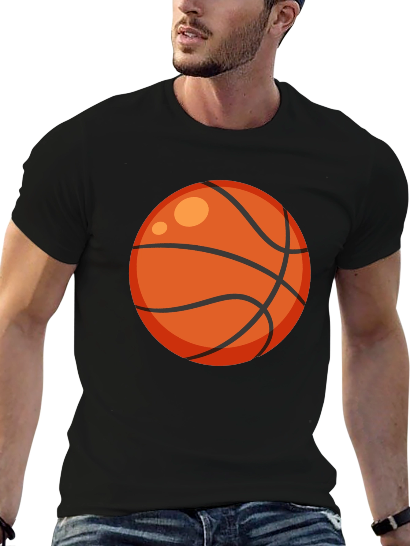 Black Basketball Graphic Tee - Black Cotton T-Shirt view 6