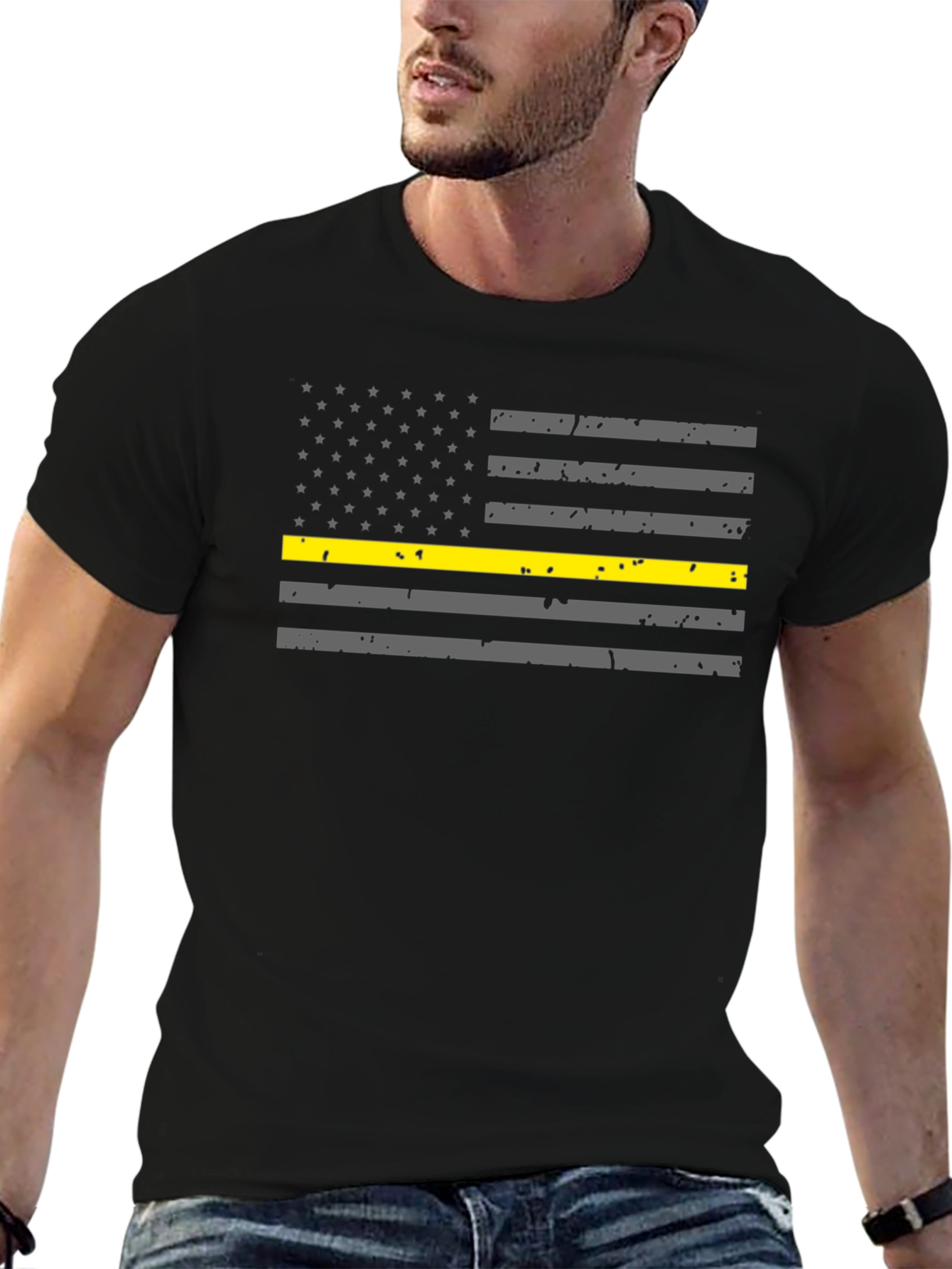 Thin Yellow Line Flag Black T-Shirt - 6