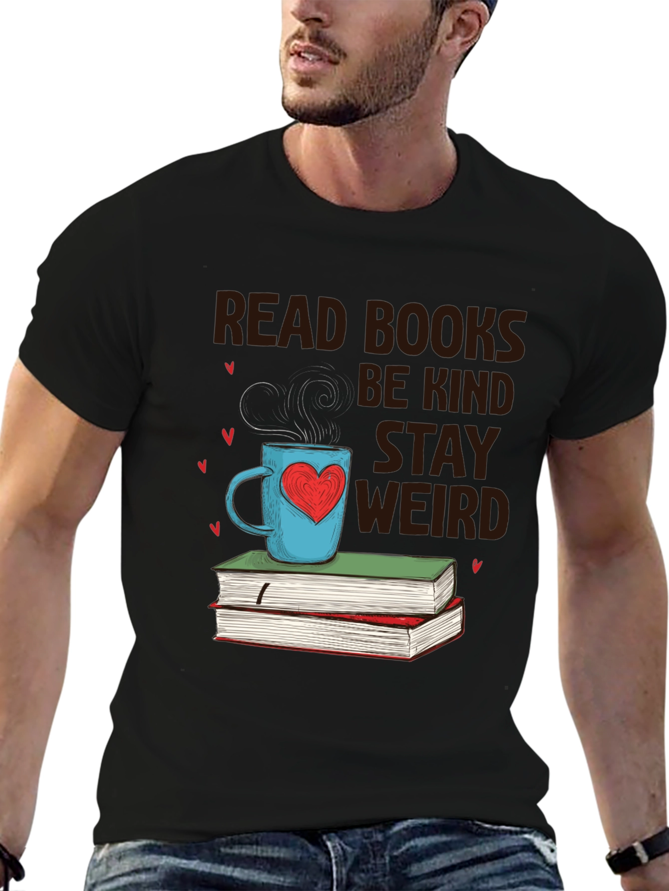 Black Read Books Be Kind Stay Weird T-Shirt view 6