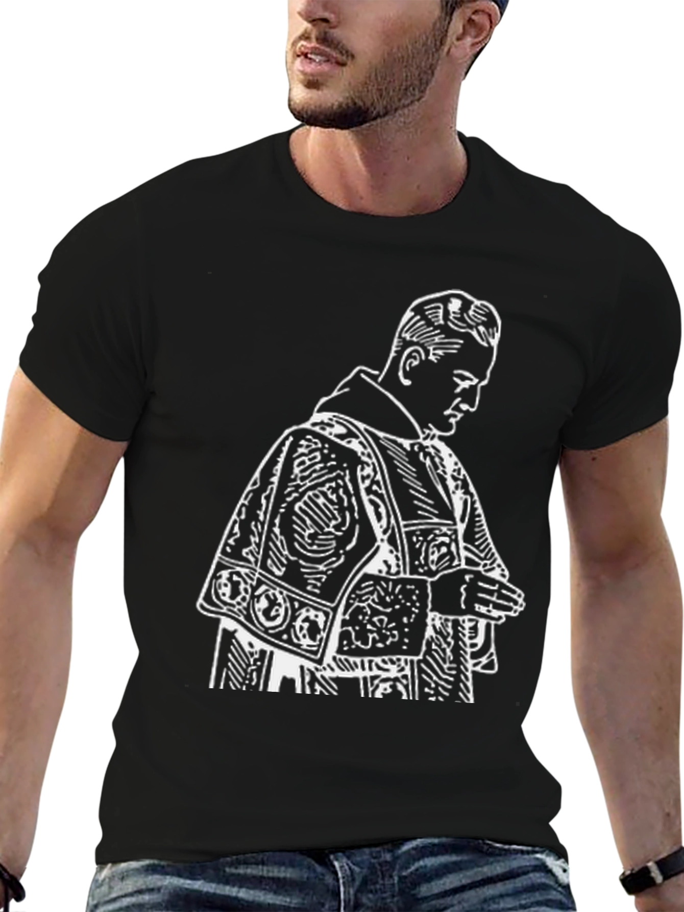 Black Black T-Shirt with Priest Graphic view 6