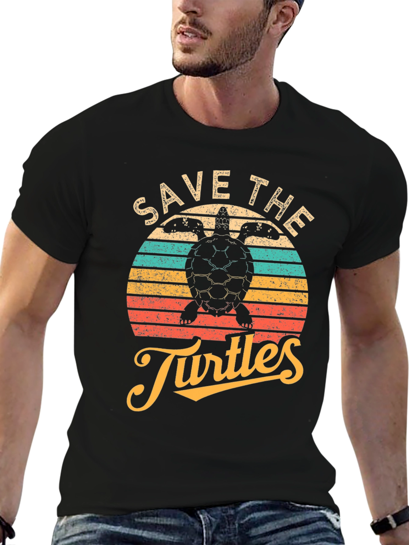 Black Save the Turtles Black Graphic T-Shirt view 6