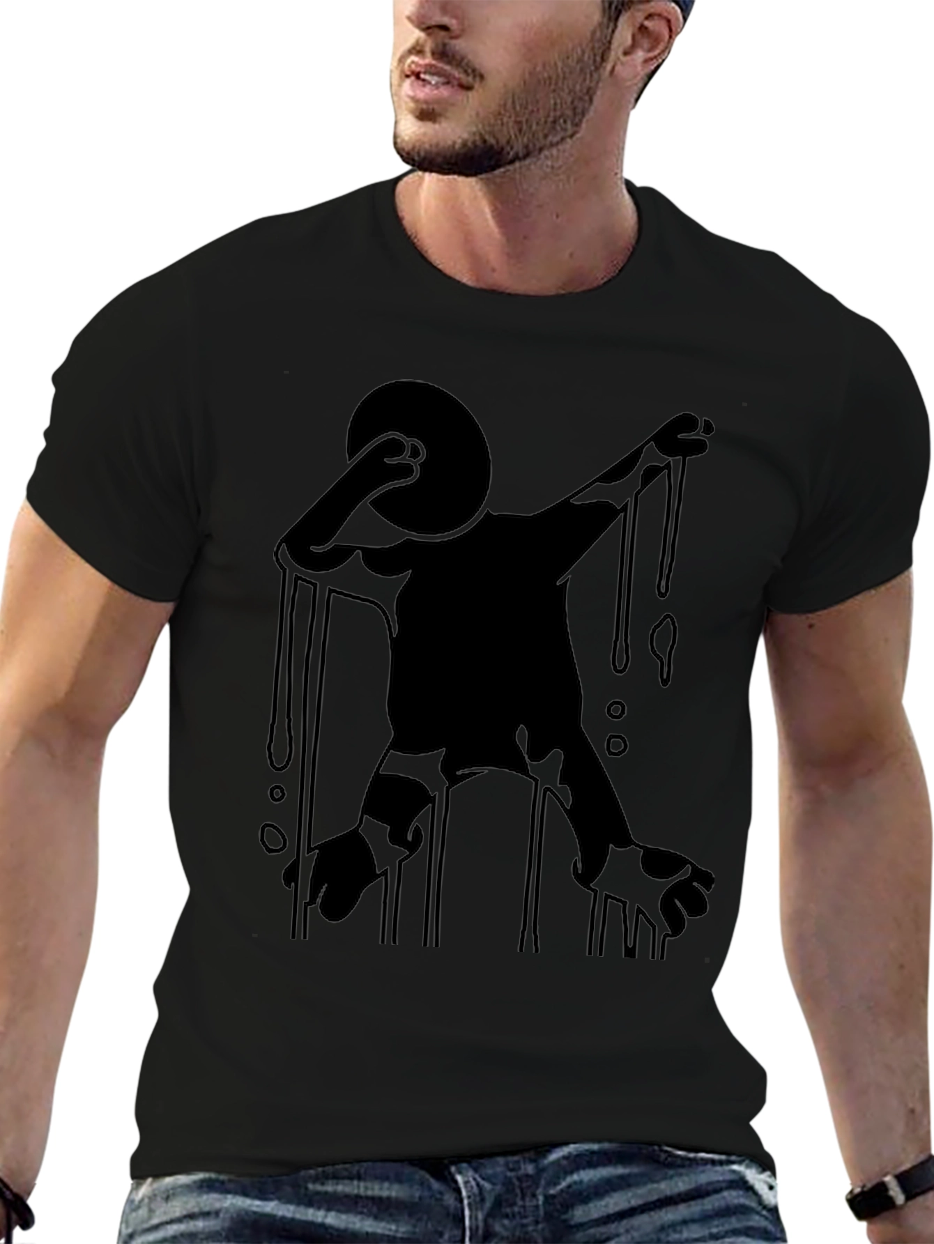 Black Abstract Dripping Figure Black Graphic Tee view 6