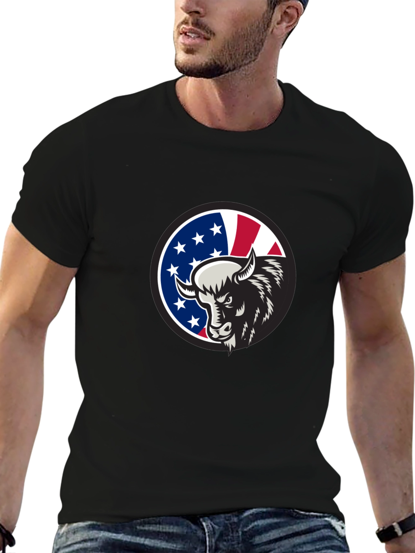 Black American Bison Graphic Tee - Black Cotton Blend view 6