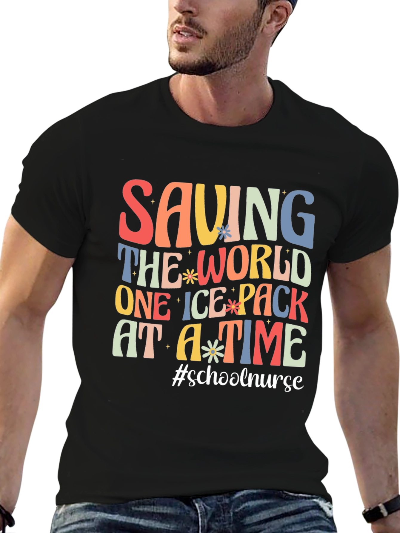 Black Saving The World School Nurse T-Shirt view 6
