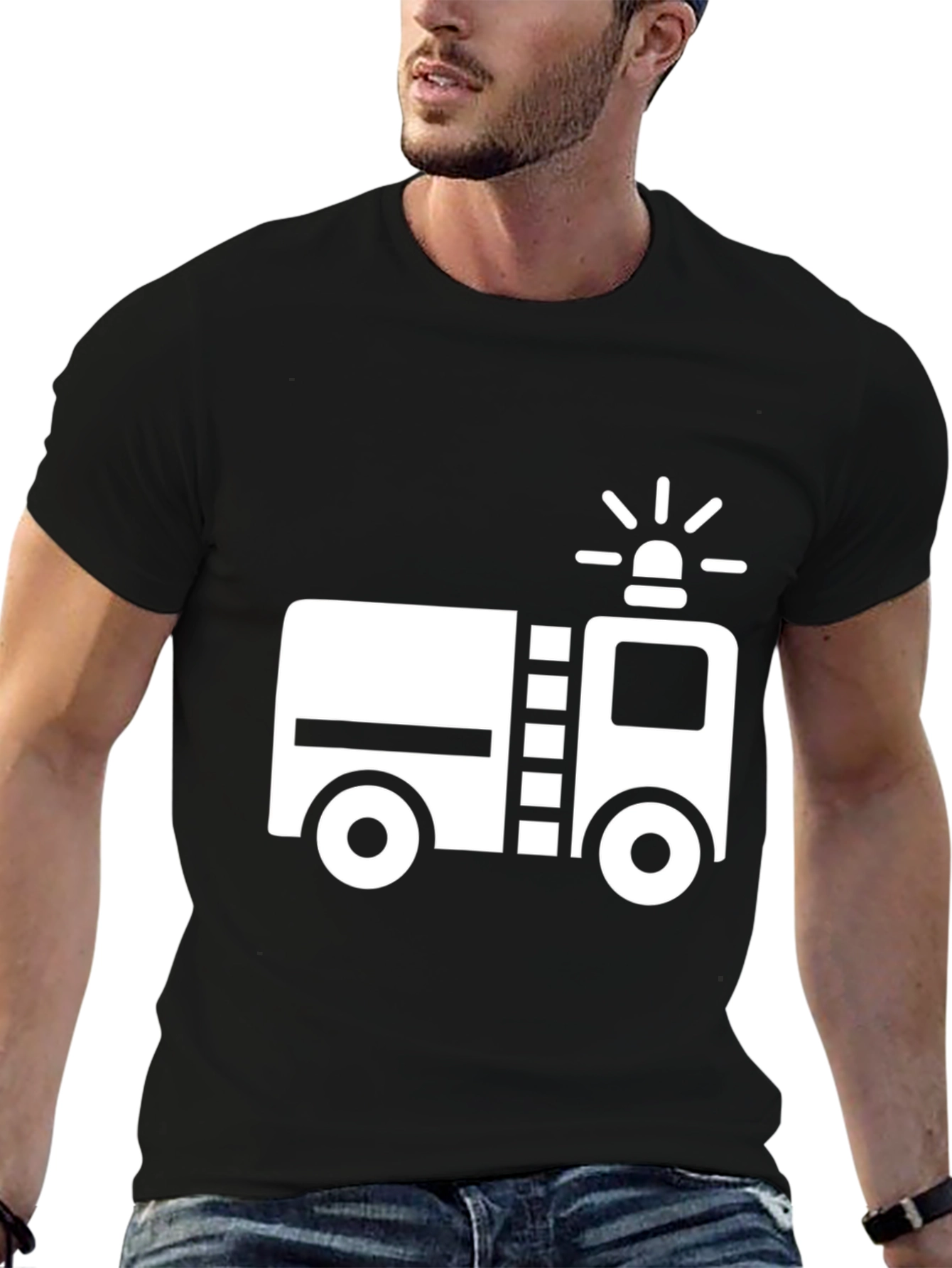 Black Fire Truck Graphic T-Shirt - Black view 6
