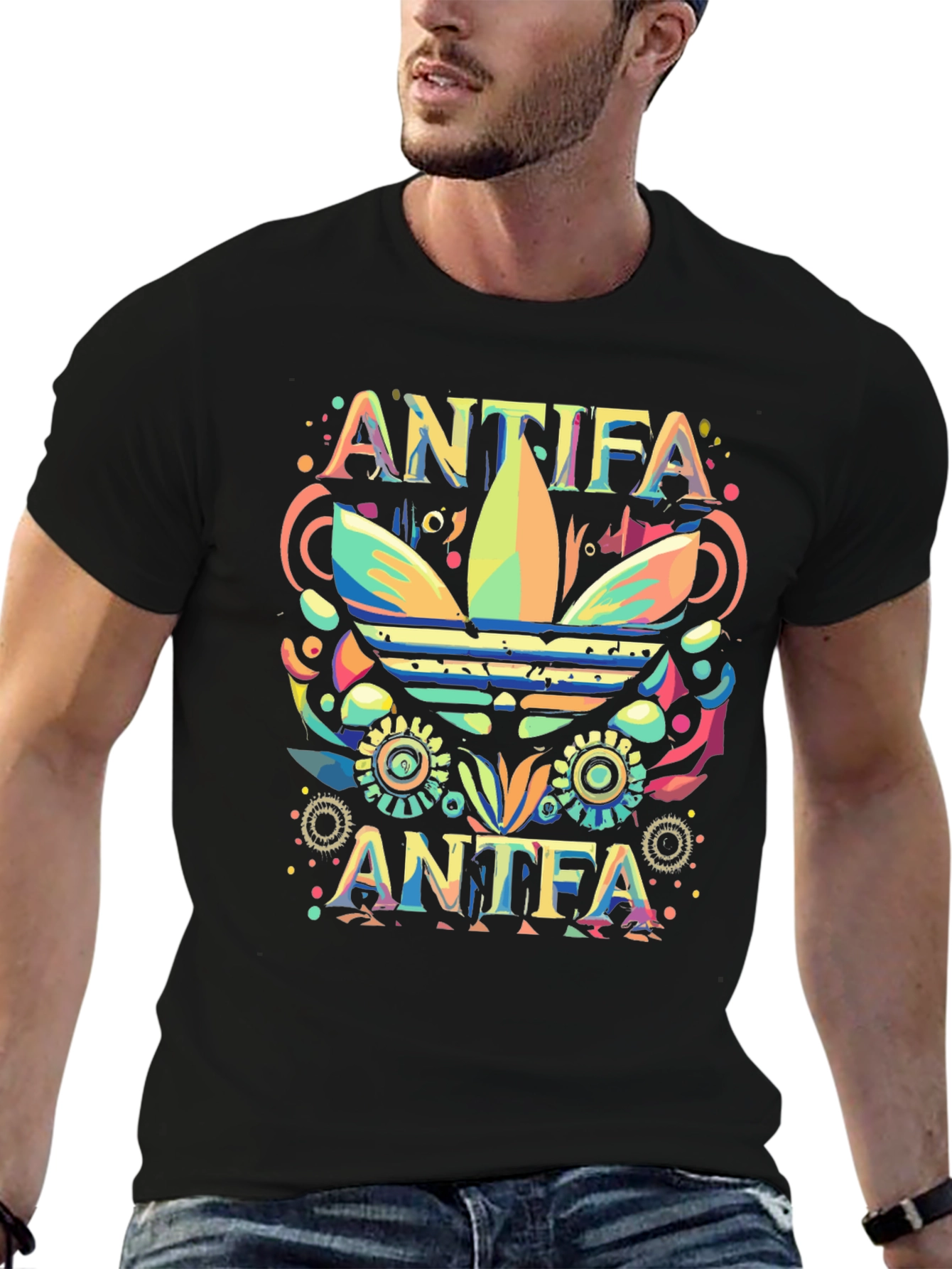 Black Antifa Adidas Inspired Graphic Tee - Unisex view 6