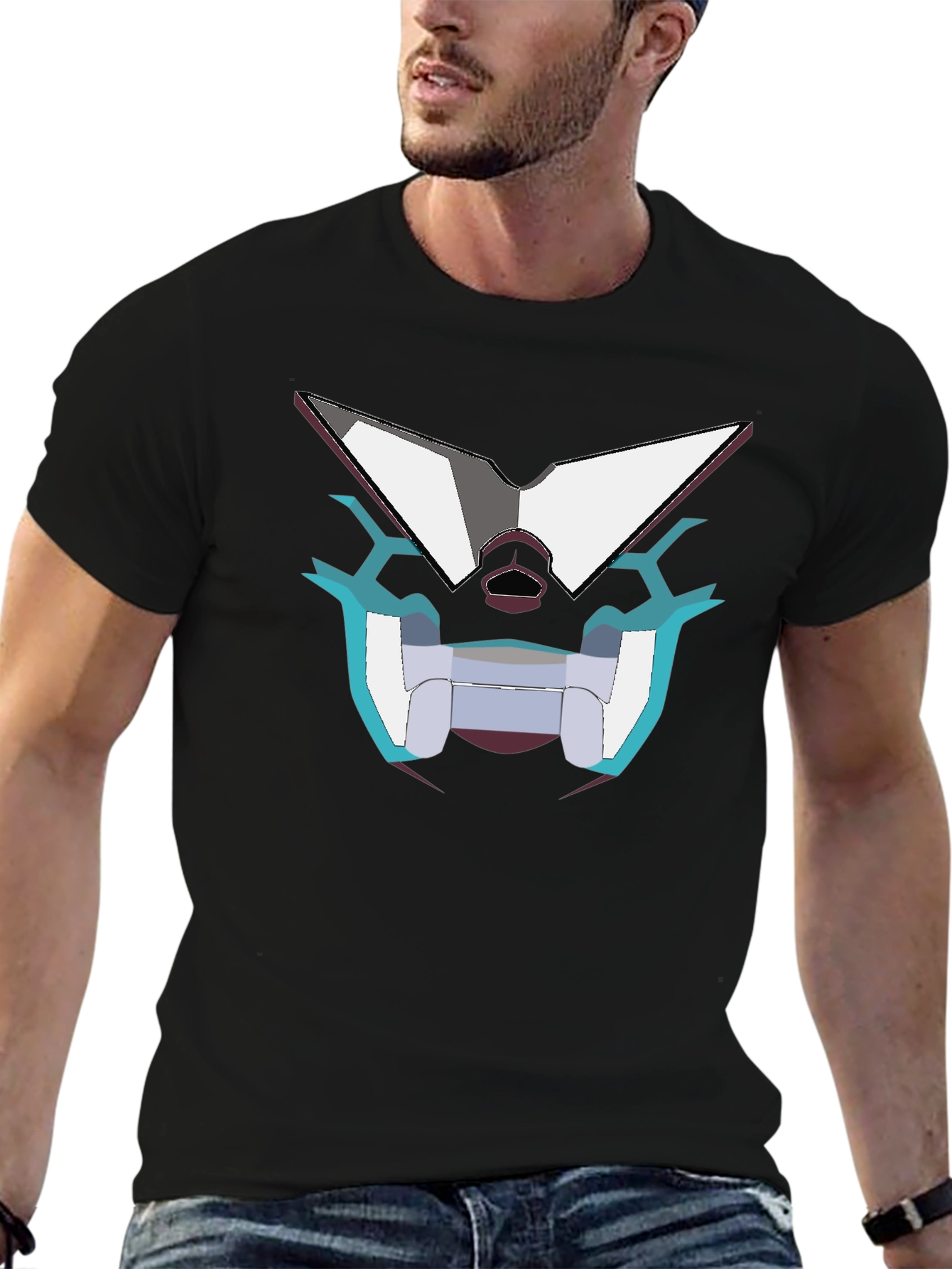 Black Geometric Robot Face Graphic Black T-Shirt view 6