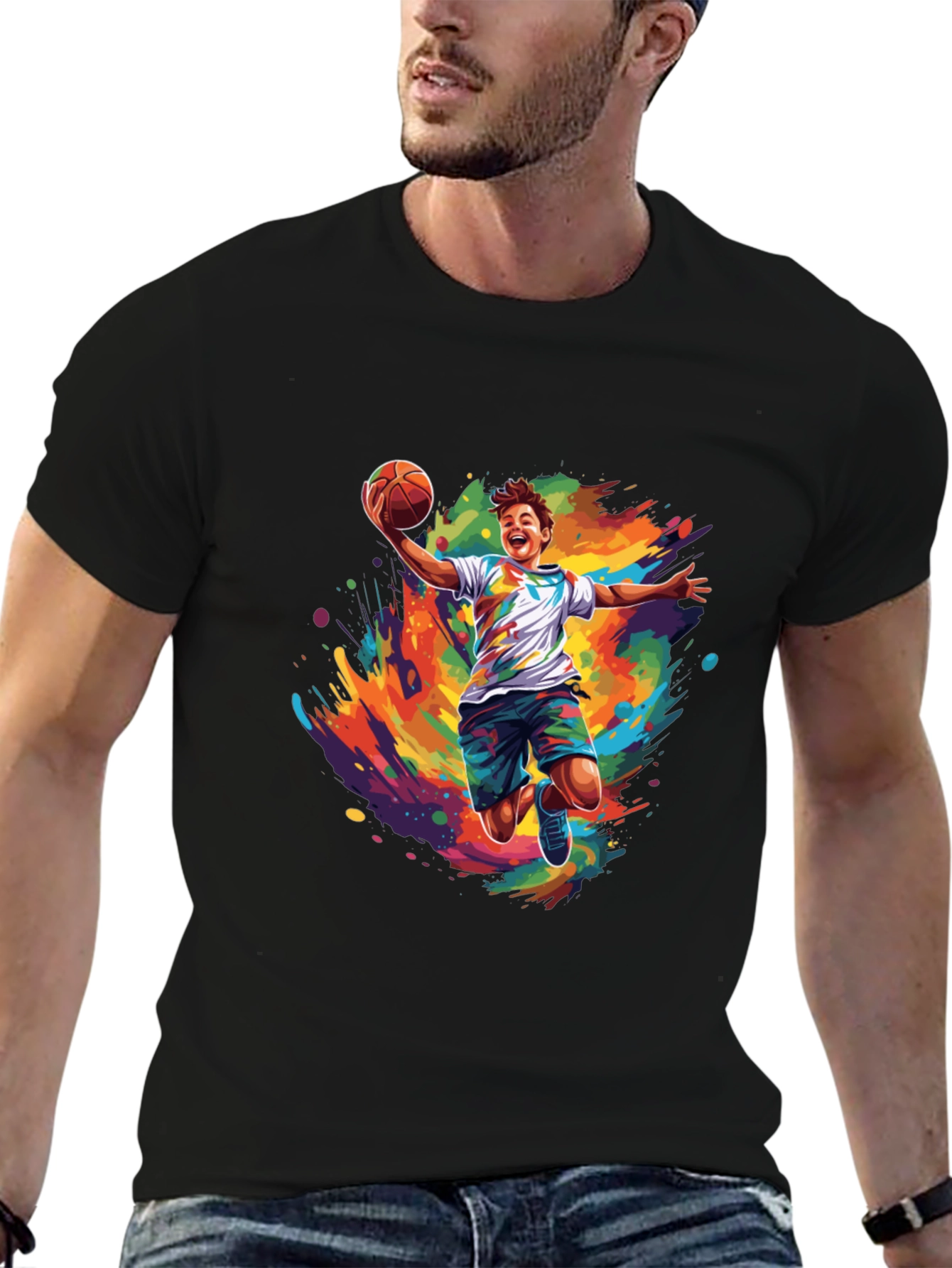 Black Basketball Splash Graphic Tee - Vibrant Design view 6