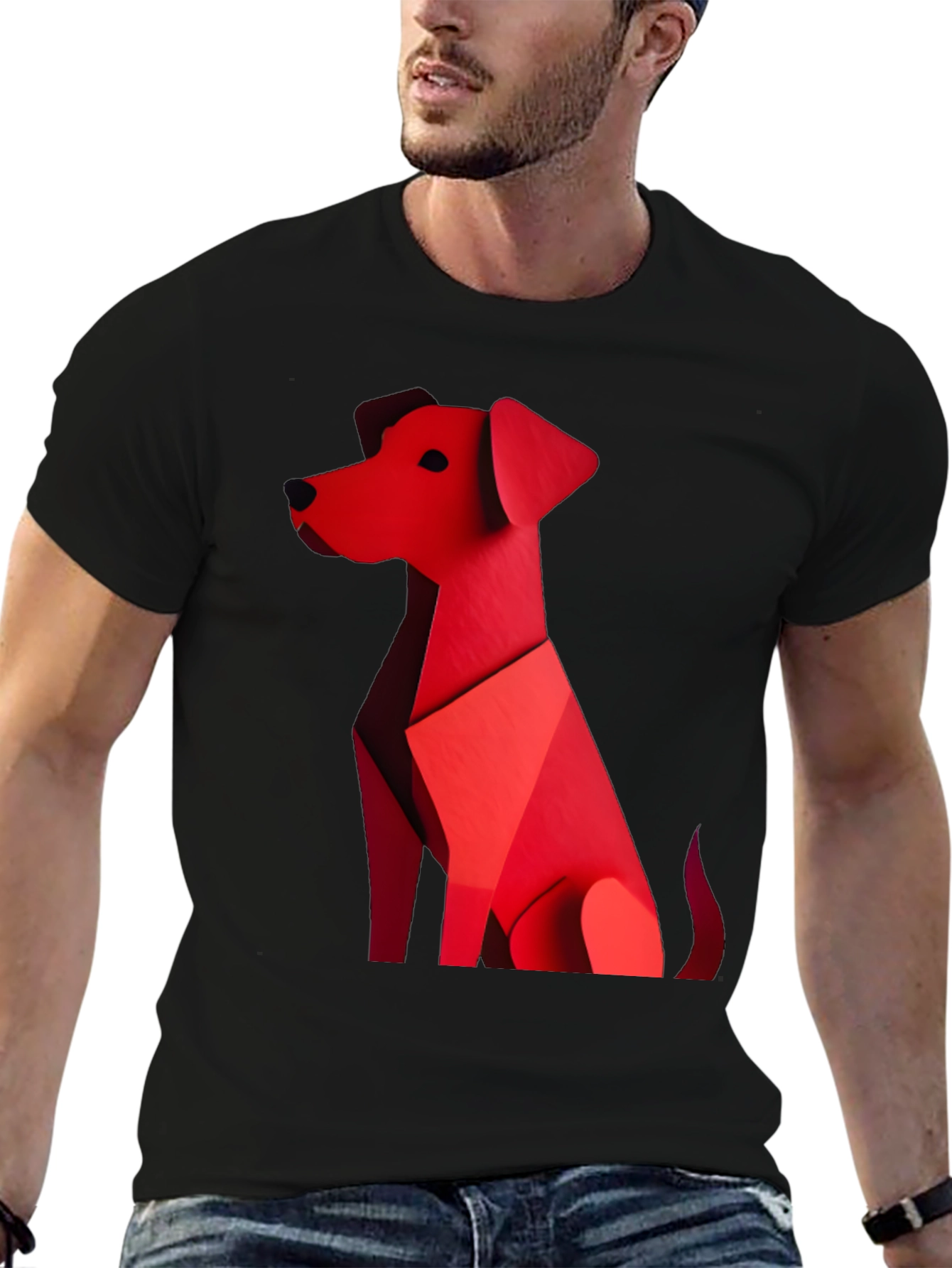 Black Geometric Dog Graphic Tee - Stylish Casual Wear view 6