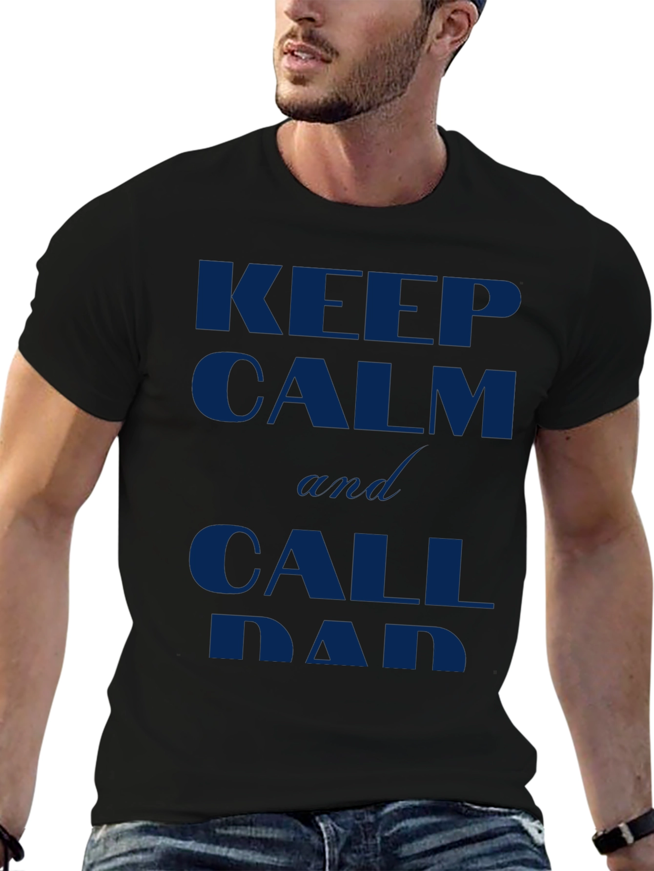 Black Keep Calm and Call Dad Black T-Shirt view 6