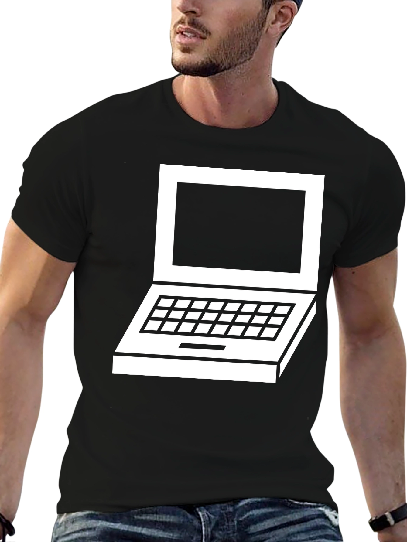 Black Retro Laptop Graphic Tee - Classic Design view 6