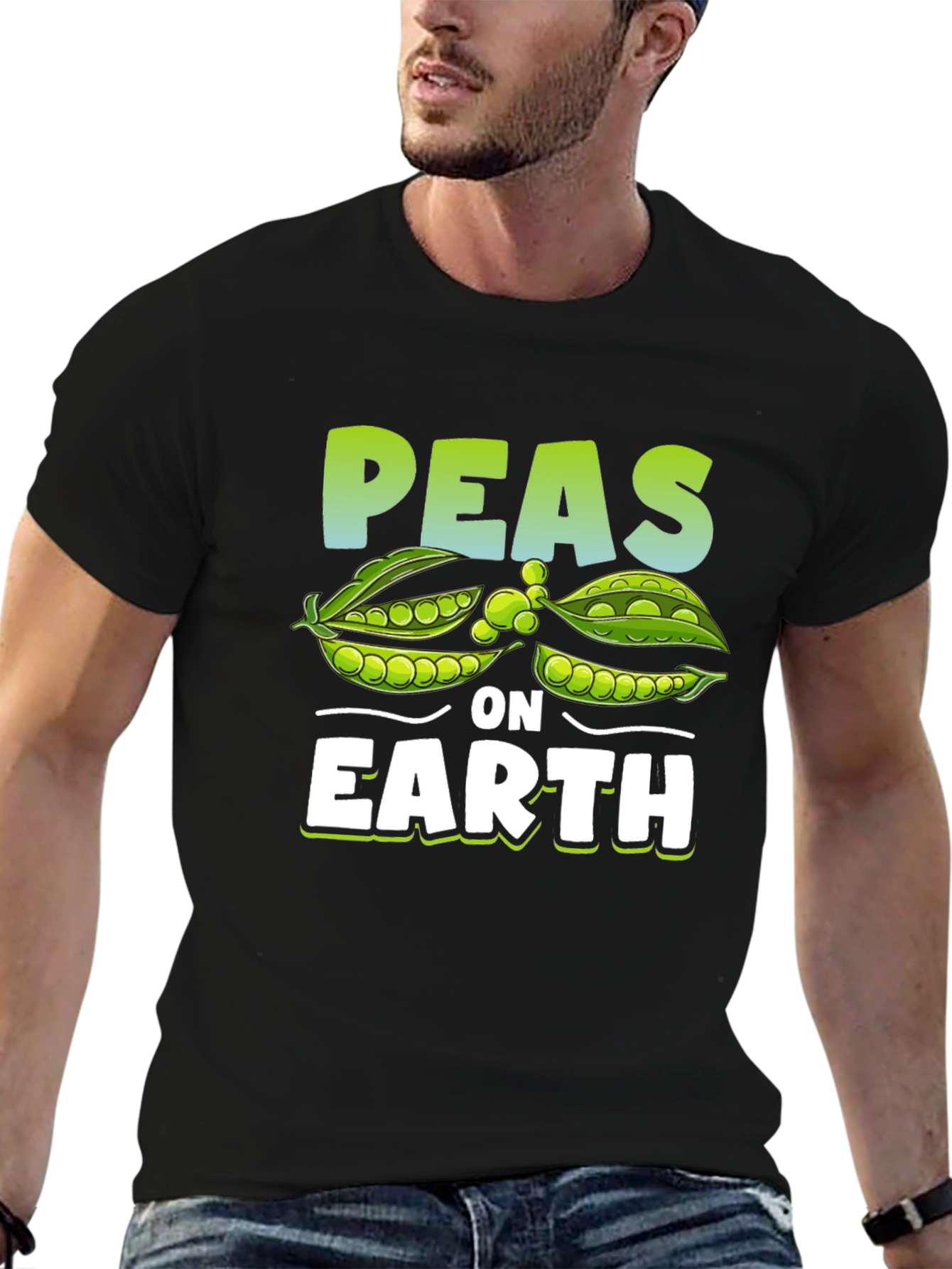 Black Peas on Earth Graphic T-Shirt - Vegan Humor Tee view 6