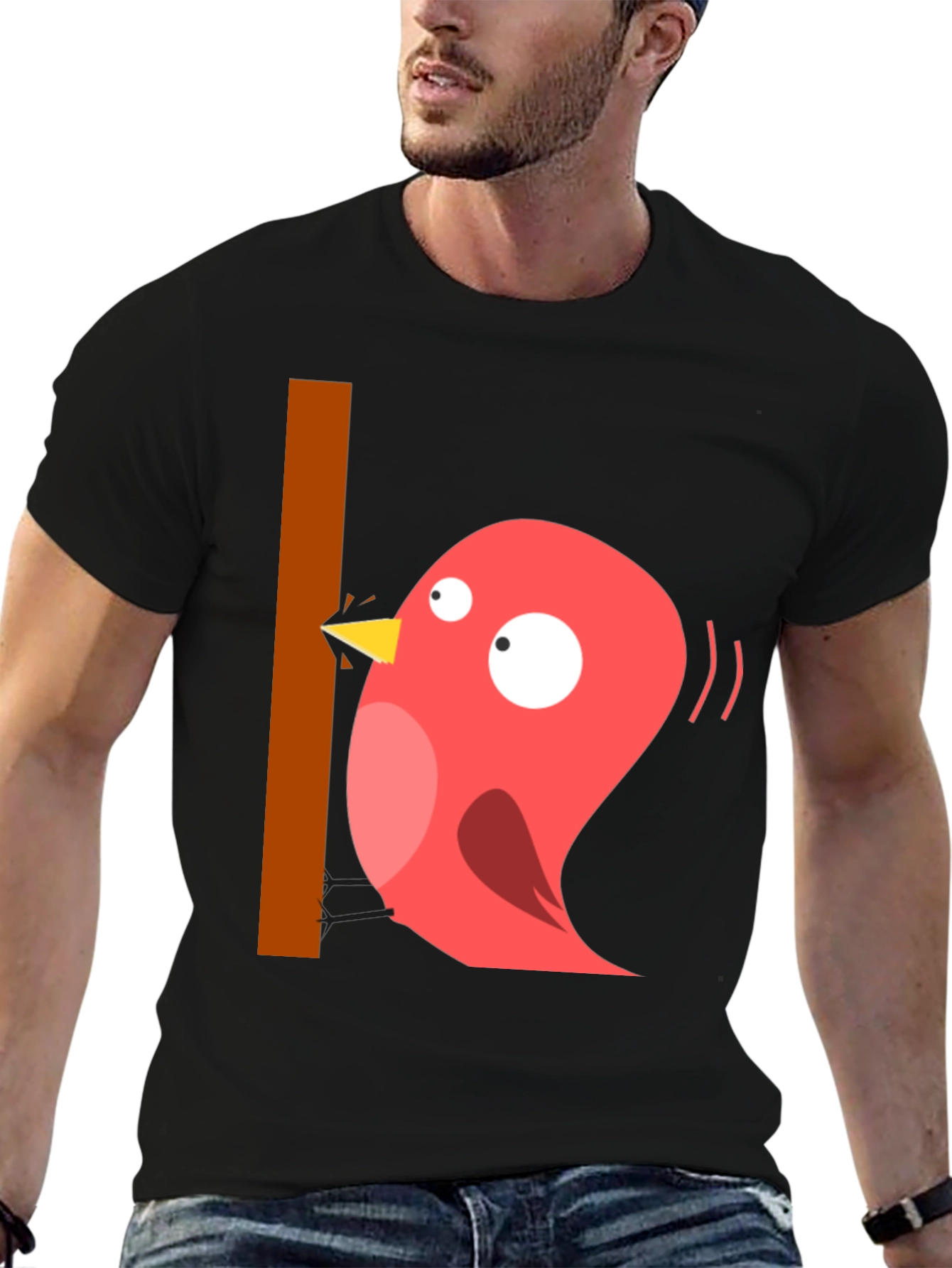 Black Funny Bird Graphic T-Shirt - Casual Black Tee view 6