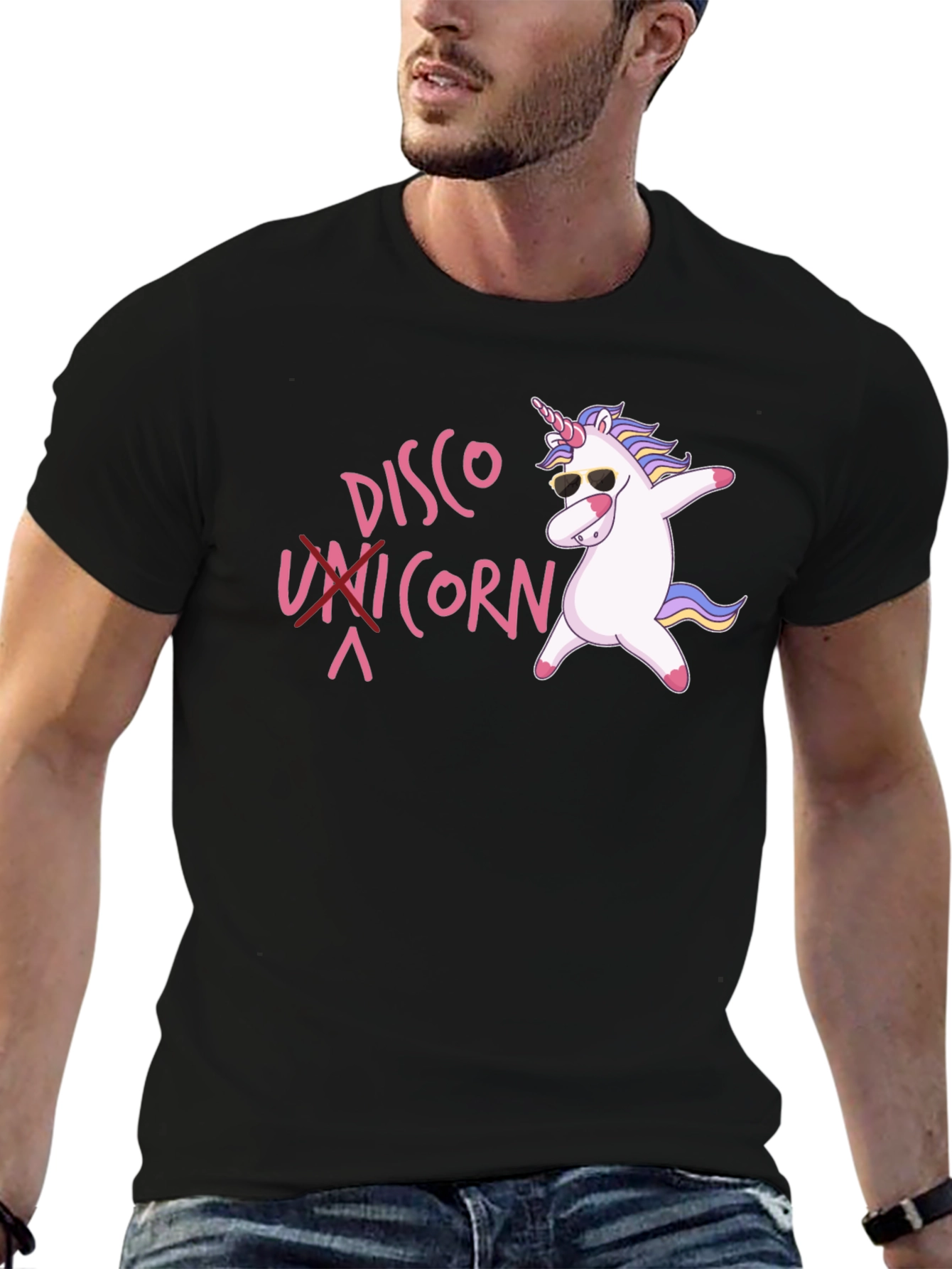 Black Disco Unicorn Graphic Black T-Shirt view 6