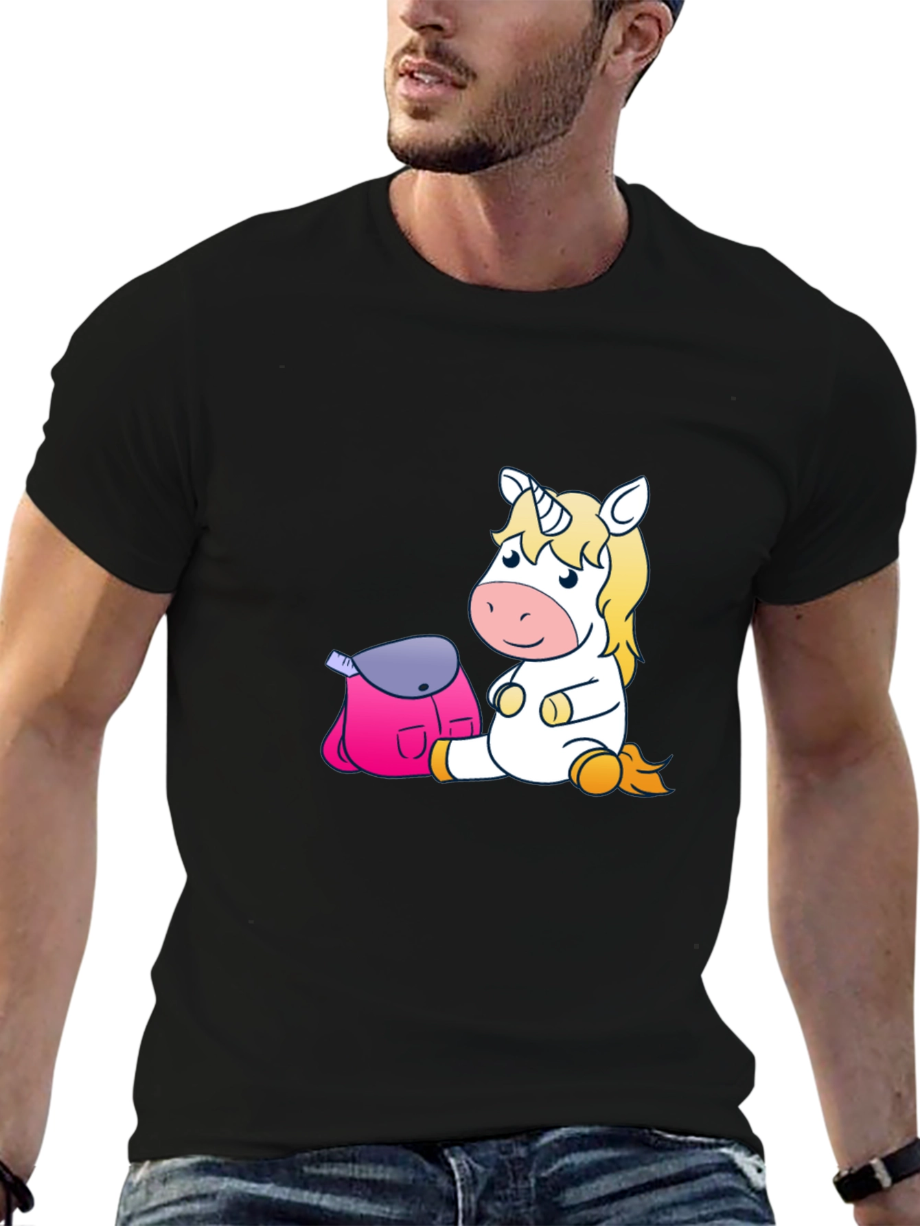 Black Unicorn & Backpack Black Tee view 6