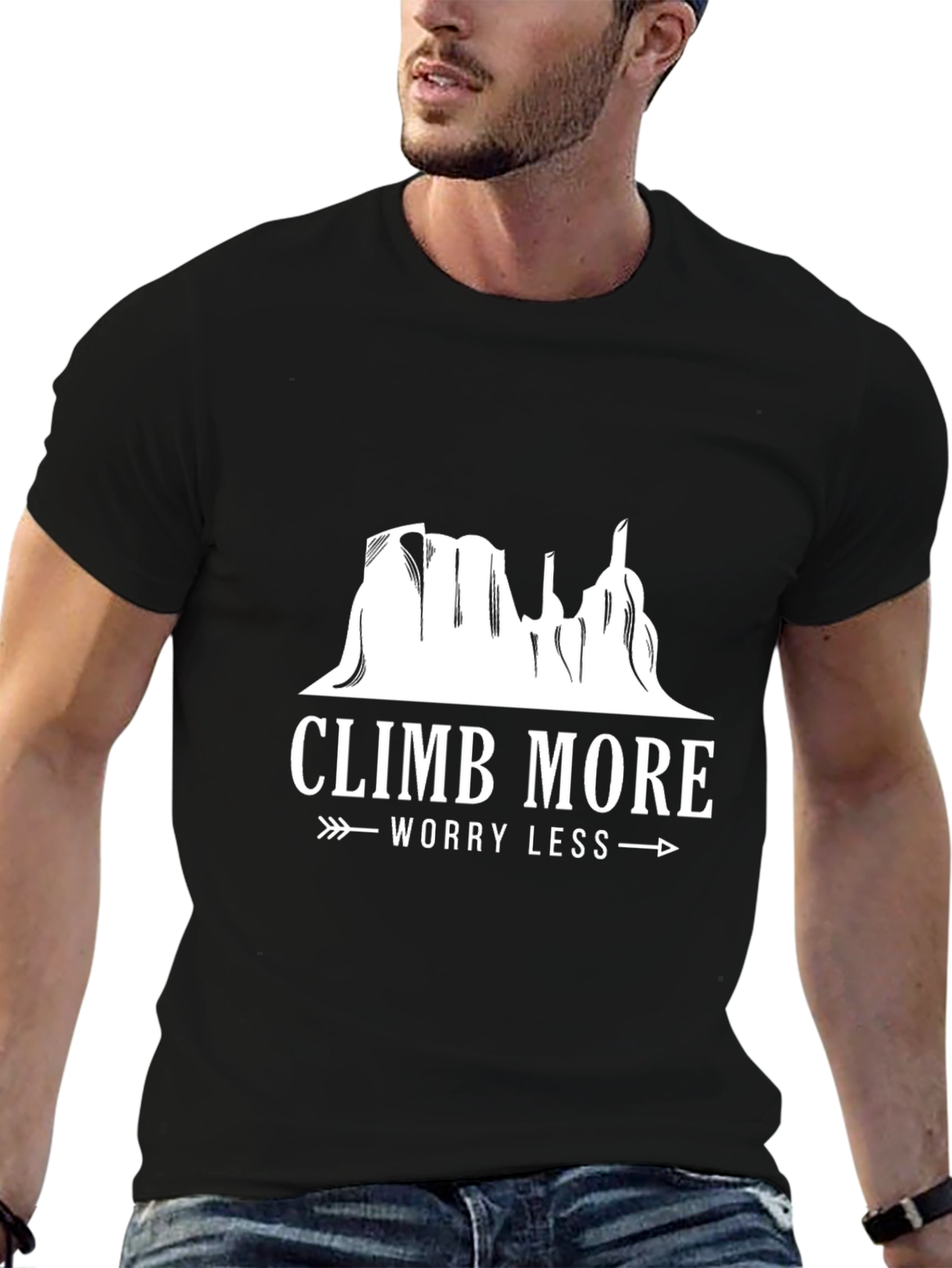 Black Climb More Worry Less Graphic Tee - Adventure T-Shirt view 6