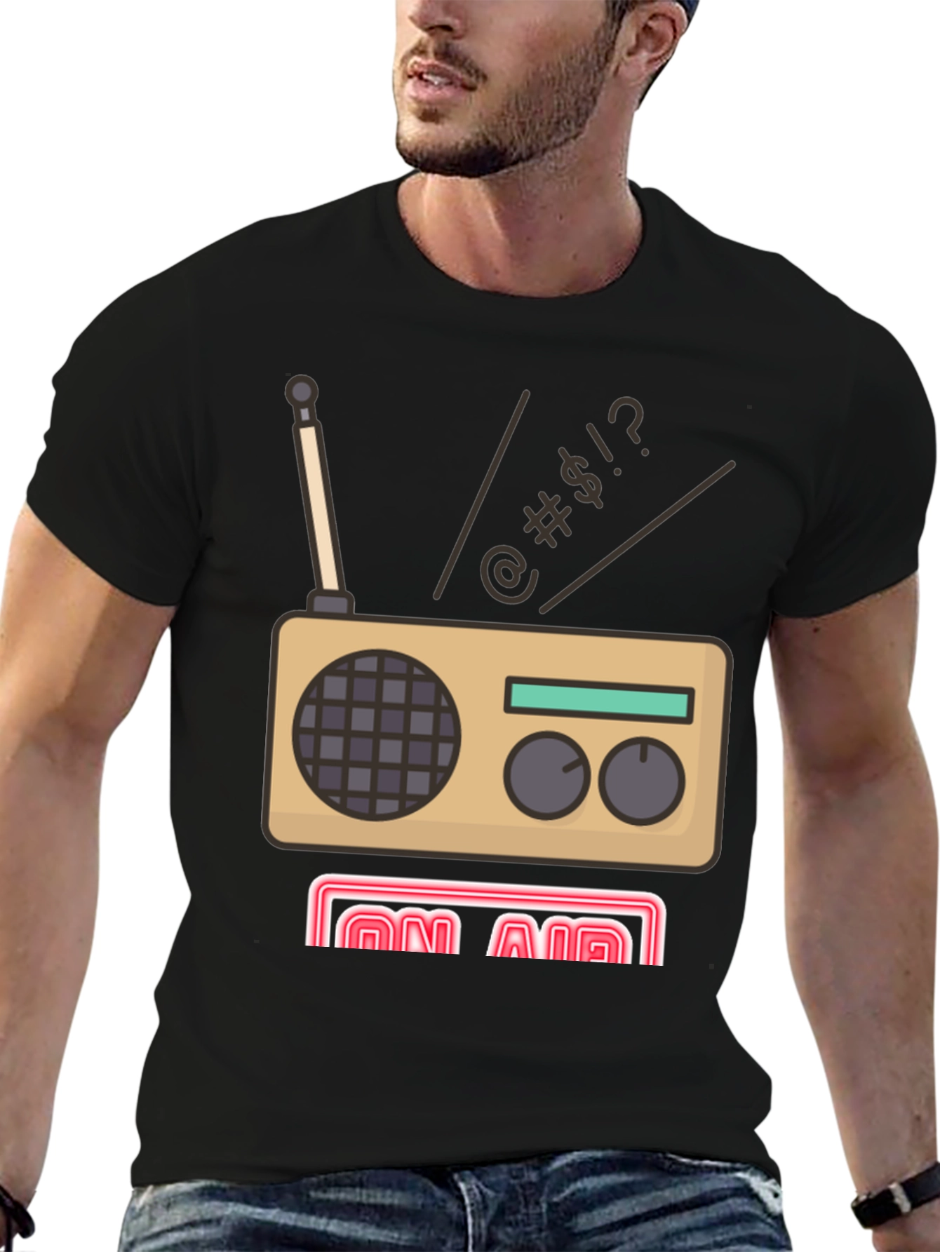 Black Retro Radio Cartoon Graphic Tee view 6