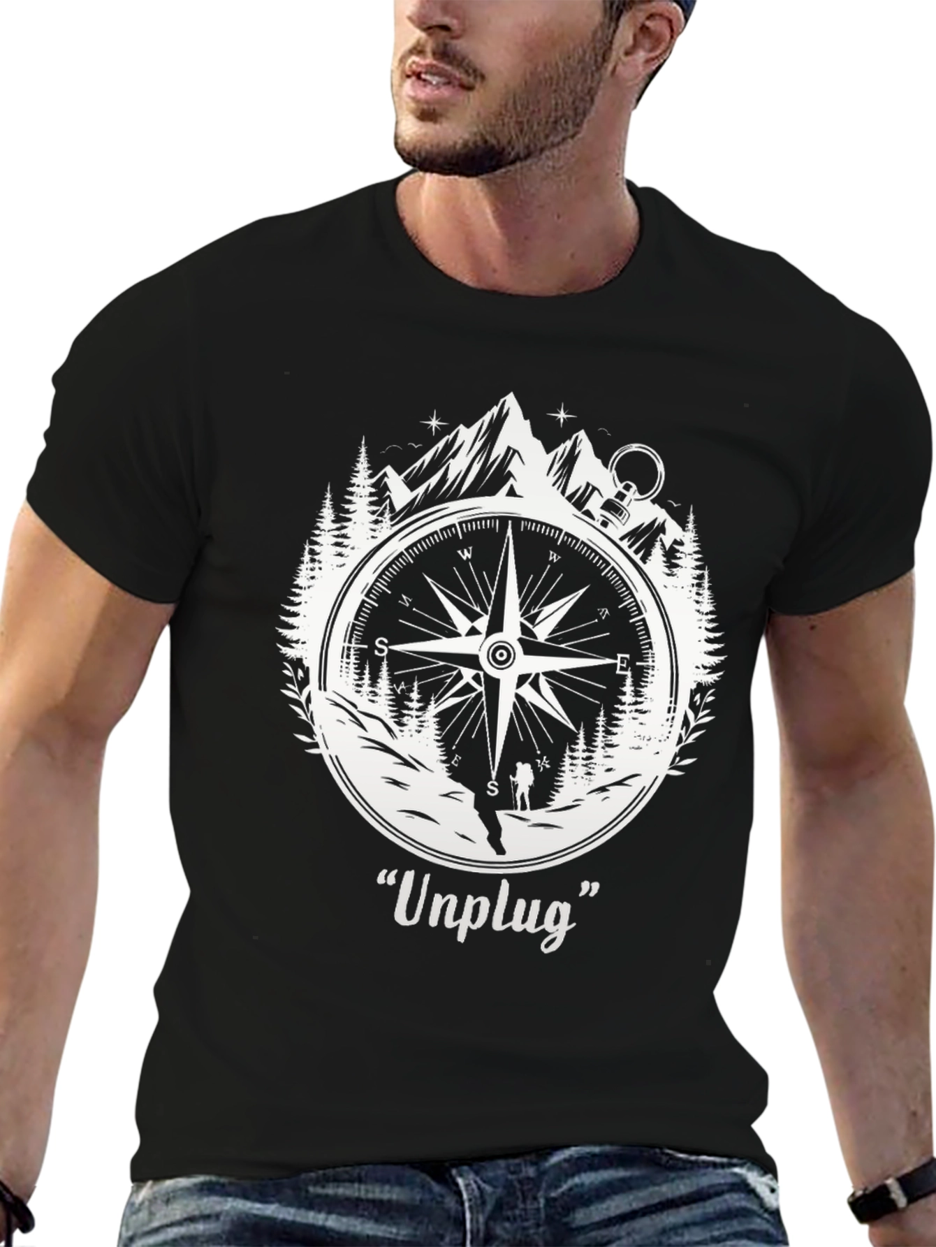 Black Unplug Compass Graphic Tee - Adventure Awaits view 6